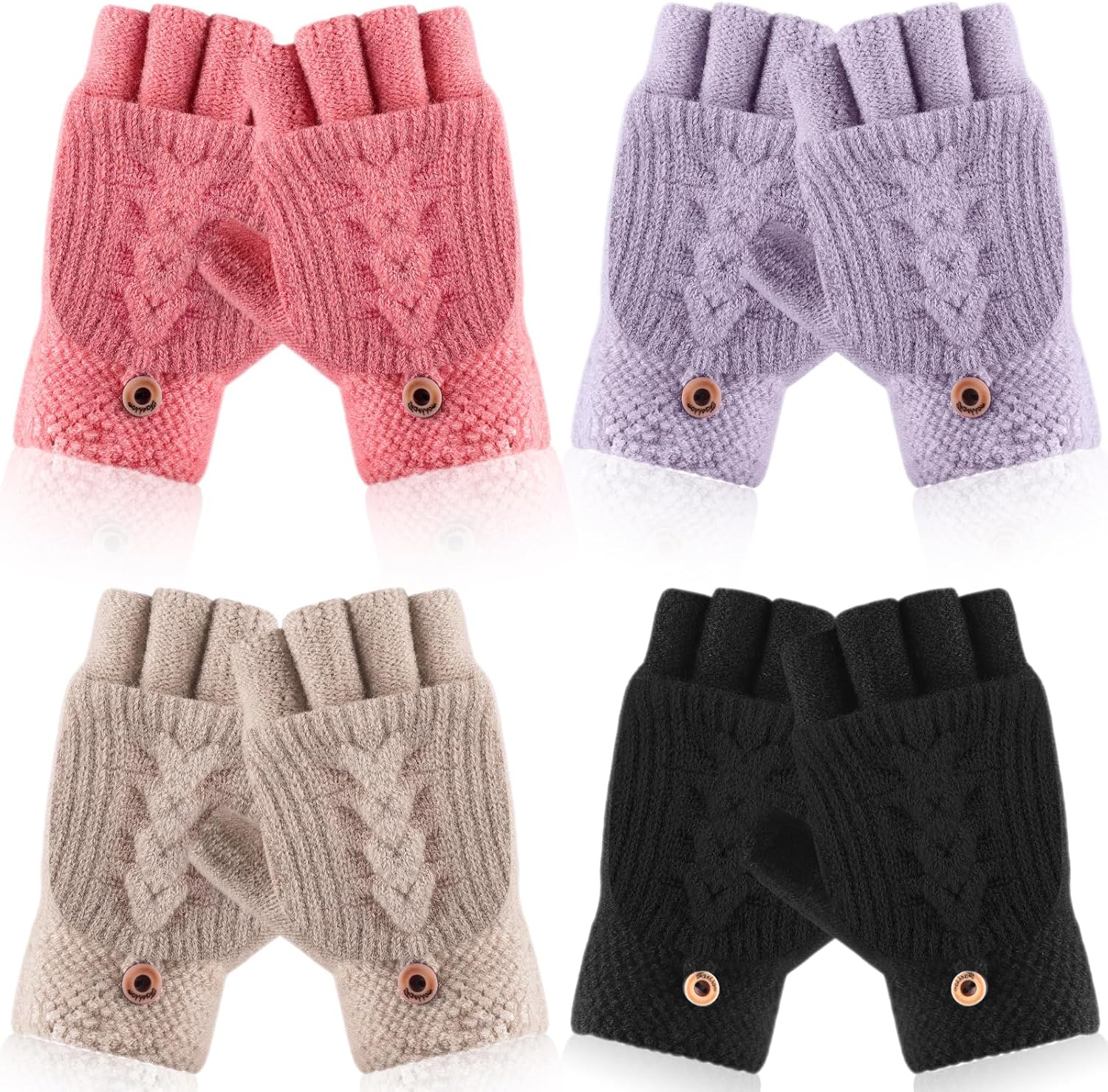 Liitrsh Winter Knitted Fingerless Gloves for Women Half Finger Mitten Convertible Flip Top Mitten for Women Costume Accessory