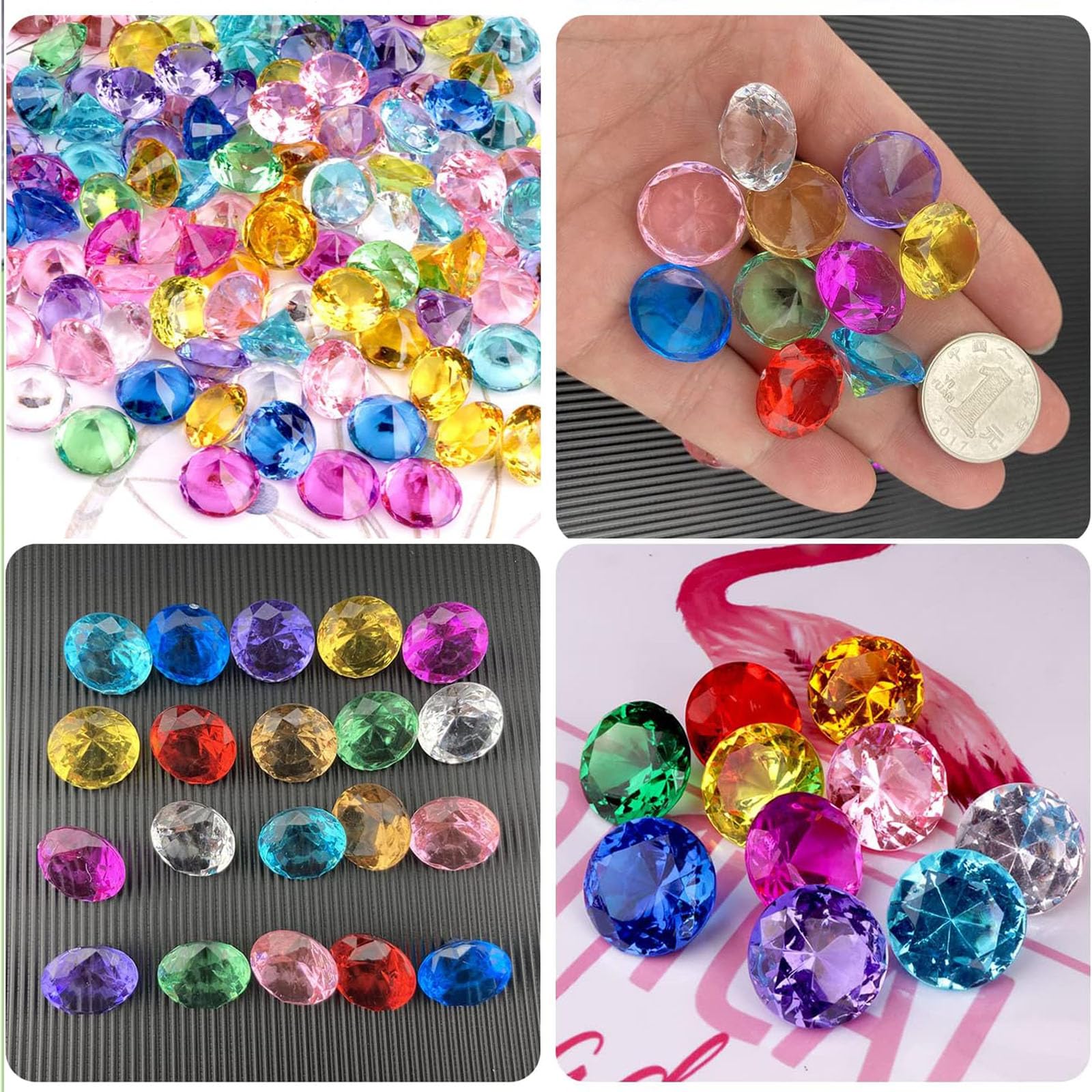 Lot De 320 Pierres Précieuses Acrylique Multicolores – Pour Décoration Vase, Aquarium, Chasse Au Trésor Enfants – 11-14 Mm