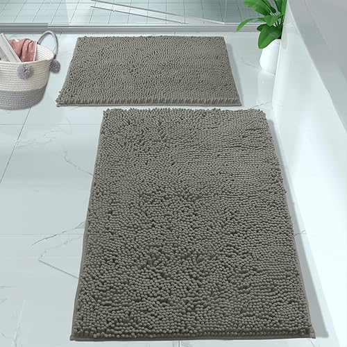 Miniatura 10 de LuxUrux - Juego de alfombras de baño de color gris superabsorbentes, juego de alfombras de baño de 2 piezas, alfombras de baño de felpa extra suave,
