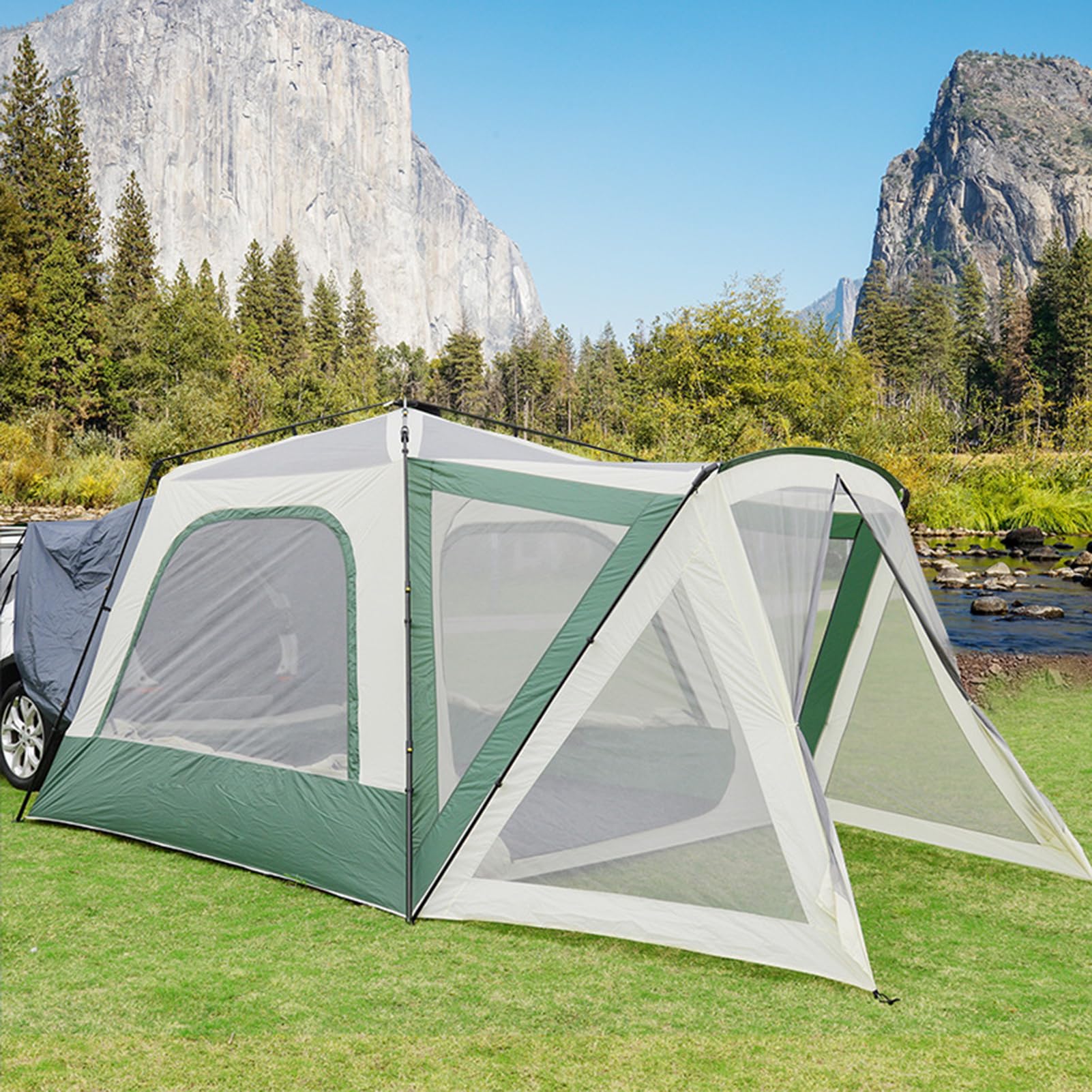 Tente de Camping，Tente de Toit，Tente de Camping pour SUV de 5 à 8 Personnes, Tente de hayon étanche avec auvent d'ombrage, Tente à hayon Portable pour Voiture,