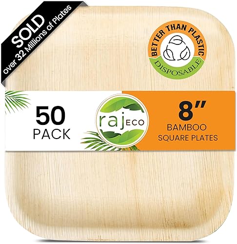 Platos cuadrados de hoja de palma de 8 pulgadas mejor que platos de bambú y papel platos desechables compostables biodegradables ecológicos