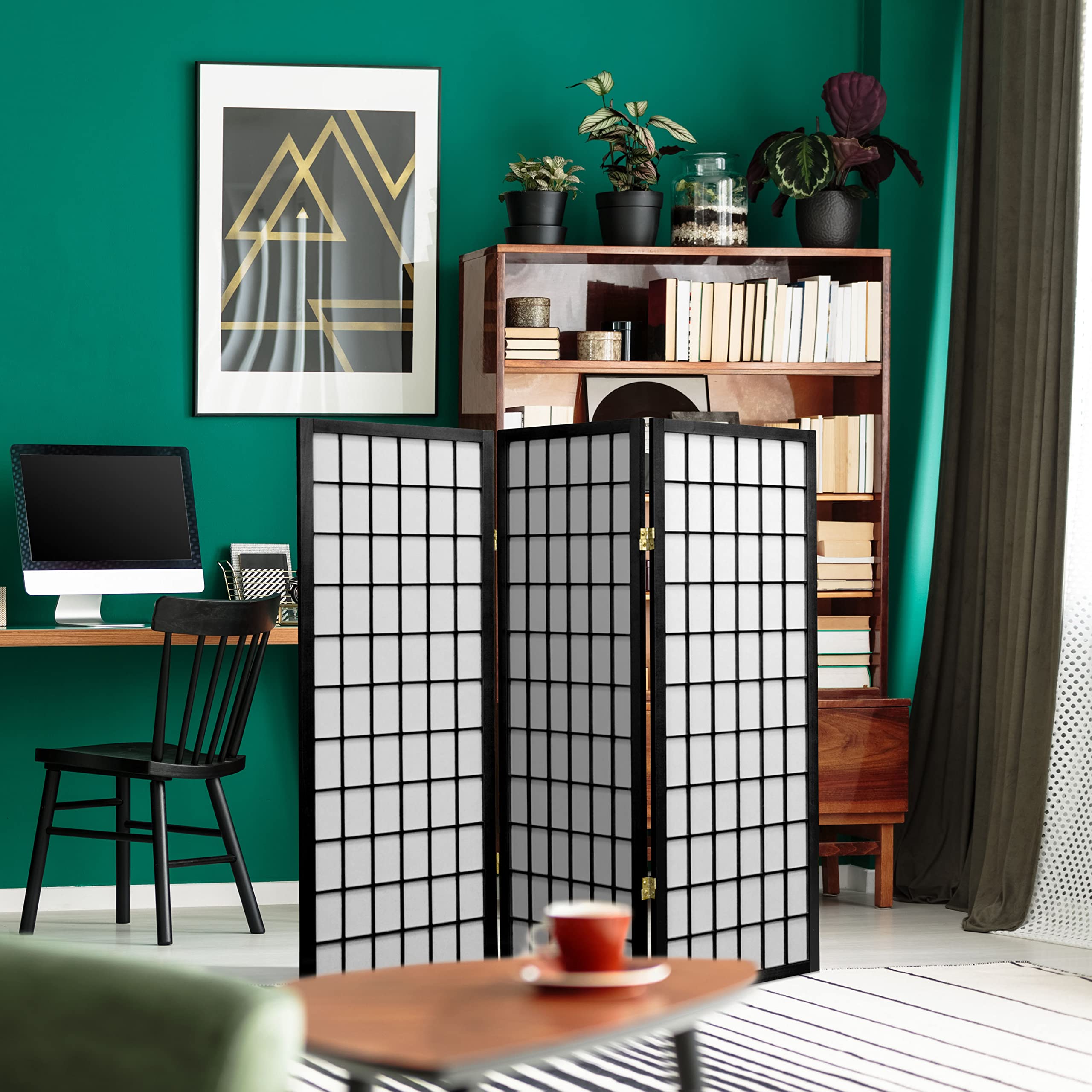 4 ft. Short Window Pane Shoji Screen - Black - 3 Panels