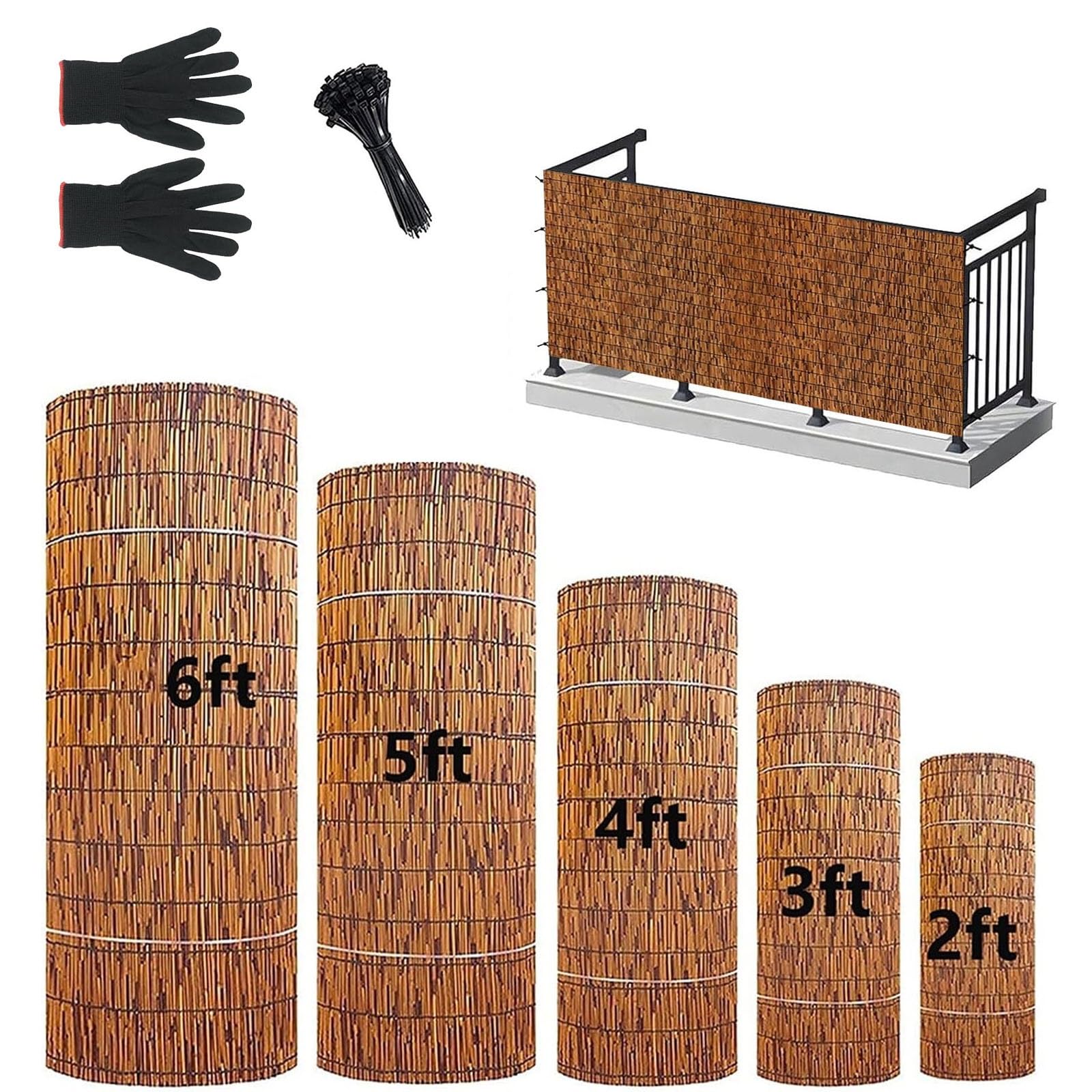 Canisse en Roseau Naturel, Brise-Vue pour Jardin Balcon Terrasse, Clôture Bambou Extérieur, Rouleau d'Occultation Totale, Protection Intimité et Vent, Écologique, 1x5m 1.8x10m(Brun,H130xL1000cm)