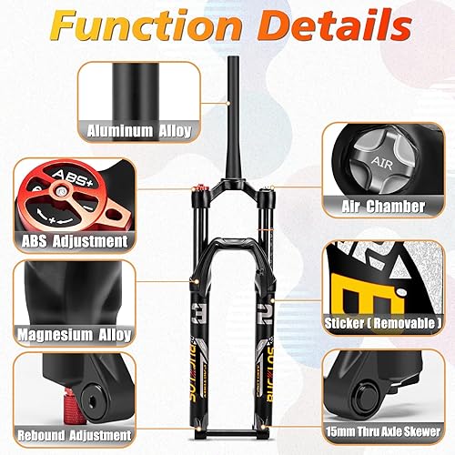 Miniatura 2 de BUCKLOS Horquilla MTB de 2627.529 pulgadas, 4.724in, 1-18 pulgadas rectocónico, ajuste de rebote de horquilla de bicicleta de montaña, eje de