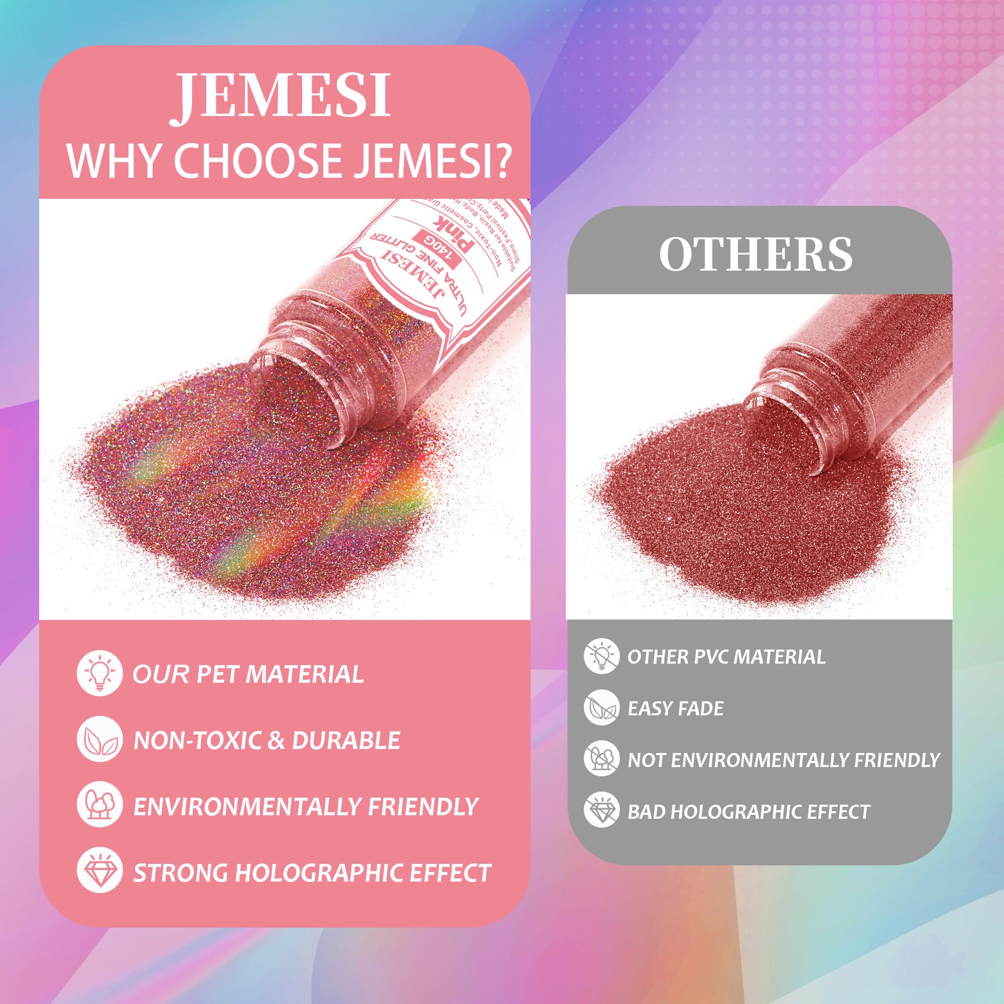 Glitter Olografici Ultrafini, Glitter Di Bellezza, Rosa140g, Adatti Per Capelli, Viso, Corpo, Unghie e Trucco Natalizio. Adatti Anche Per Resina Epossidica, Vetro e Lavori Artigianali.