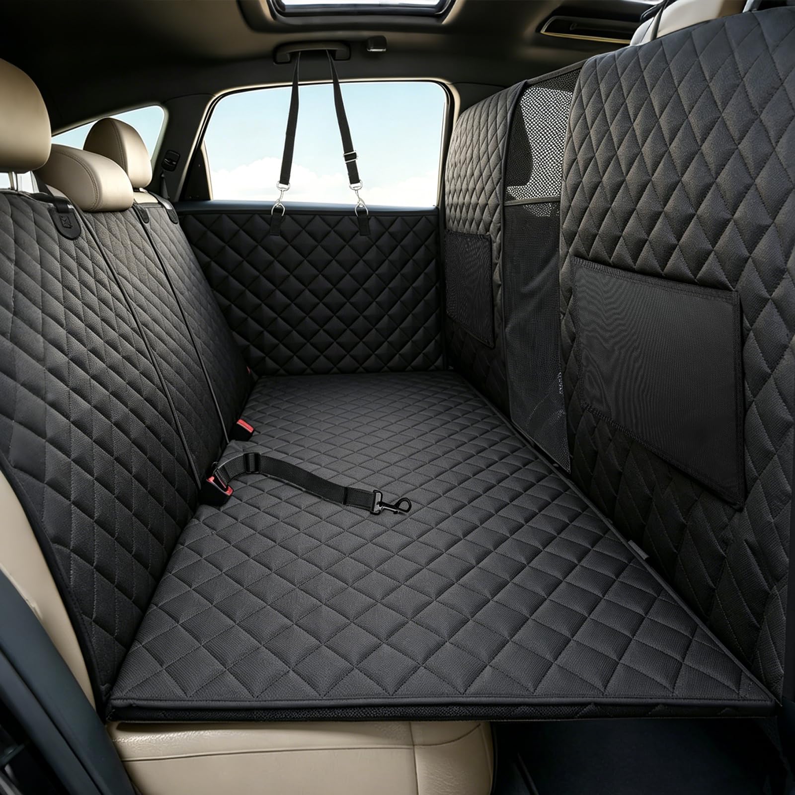 Protector de Asiento para Mascotas, Funda Coche Perro | con Ventana de Malla Visible y Protección Lateral para la Mayoría de Coches, SUV