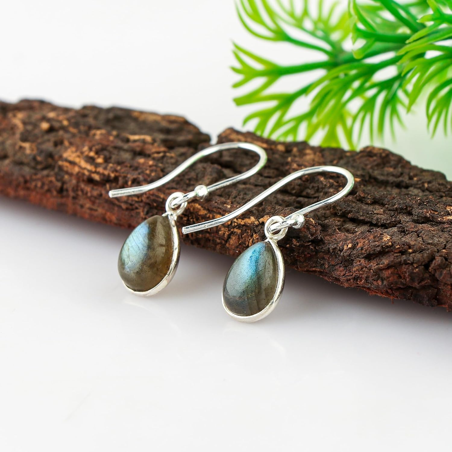 925 Sterling Silver Bezel Dainty Earrings, Natural Gemstone Cabochon, Handmade Lightweight Bohemian Jewelry, Healing Crystal, Hypoallergenic Statement Earring Gift for Women - Image 3