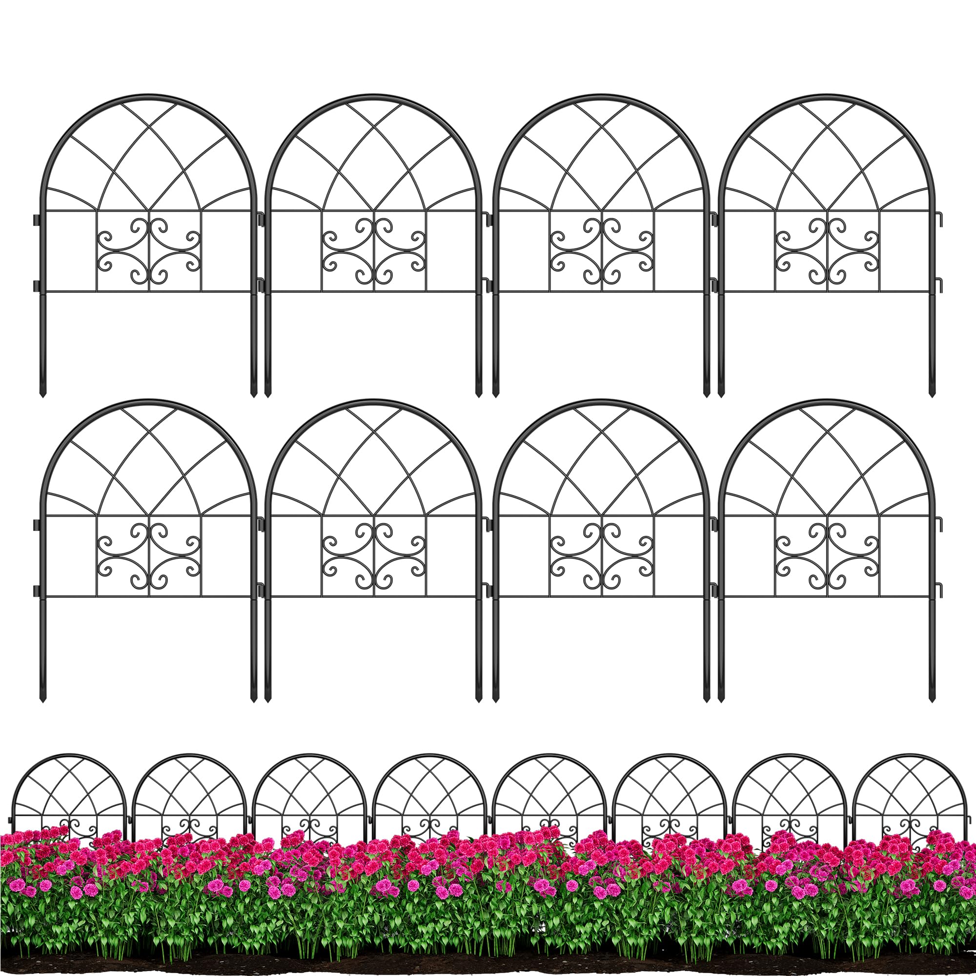 GarveeTech 8 Pack Metal Garden Fence, Rustproof Decorative Border for Yard