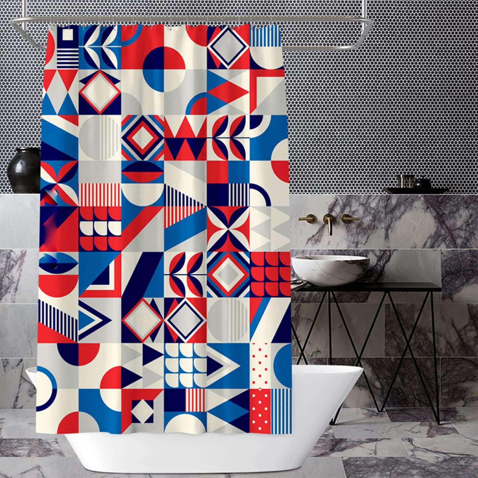 Rideau Douche Anti Moisissure Polyester Bleu Rouge 180x200 CM