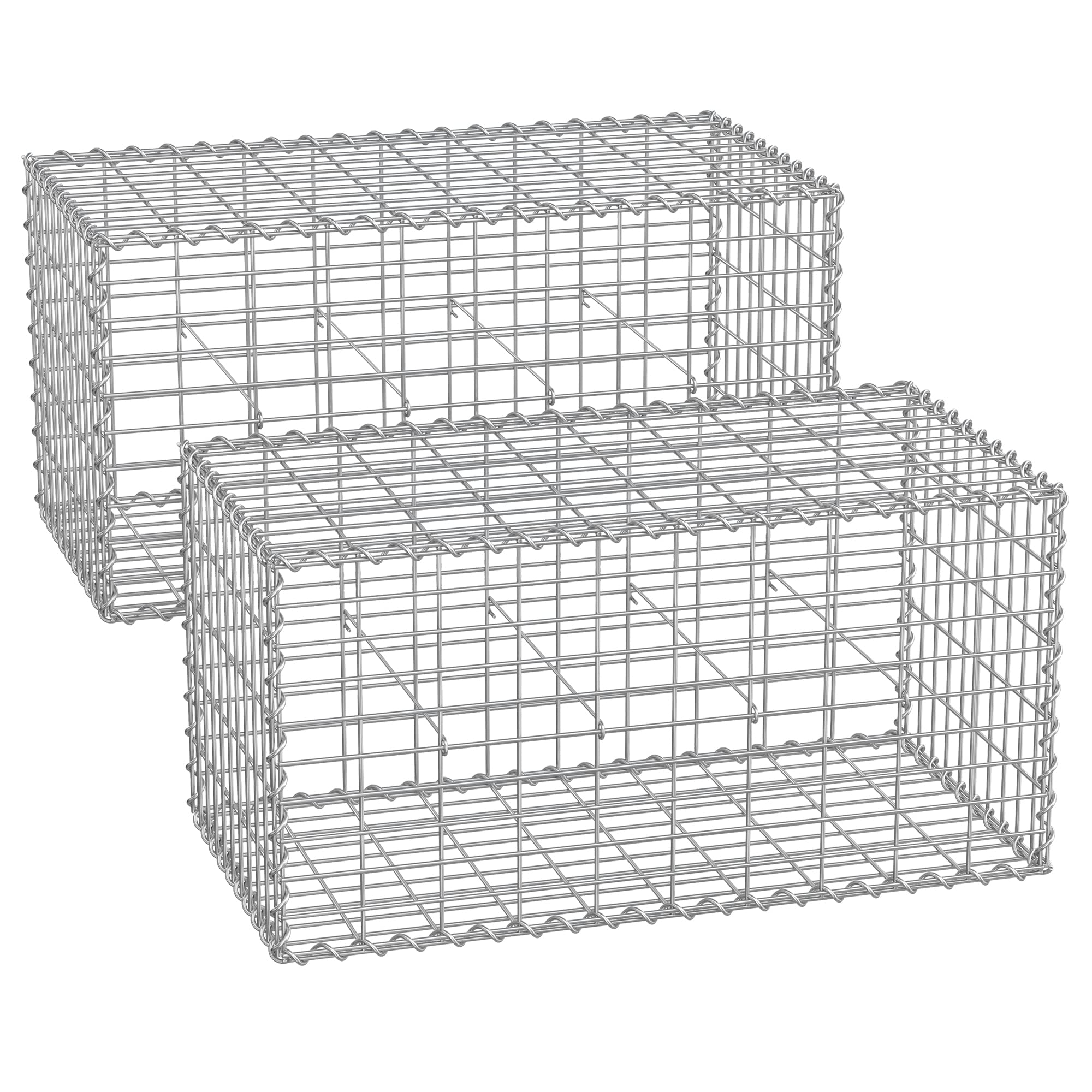 SONGMICS Gabion Baskets, Metal Gabion Cages with 5 x 10 cm Mesh for Stones, Galvanised, Garden Decor Wall Partition, 100 x 50 x 50 cm, Set of 2, Silver GGB255V1