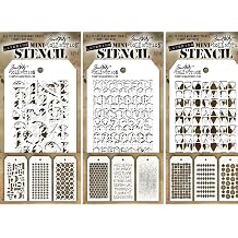 Tim Holtz - Nine Mini Layering Stencils - Numeric, Houndstooth, Rings, Honeycomb, Schoolhouse, Dot Fade, Tiles, Harlequin and Splotches - aka sets 7, 8 & 9