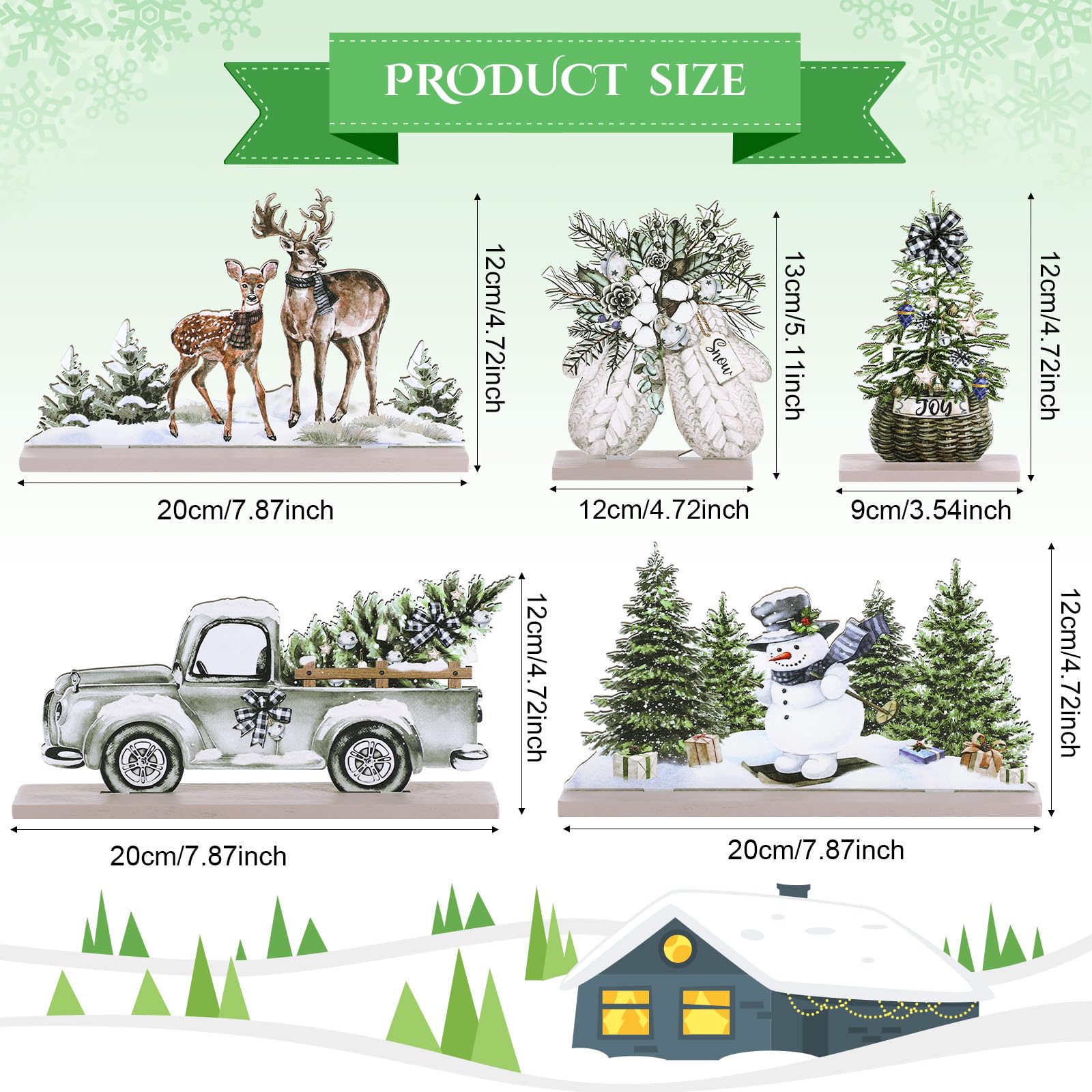 Huwena 5 Pcs Christmas Table Decorations Wooden Christmas Table Centerpieces Joy Sign Snowman Reindeer Gloves Signs for Winter Holiday Snow Xmas Dinner Coffee Tier Tray Decor(Reindeer)