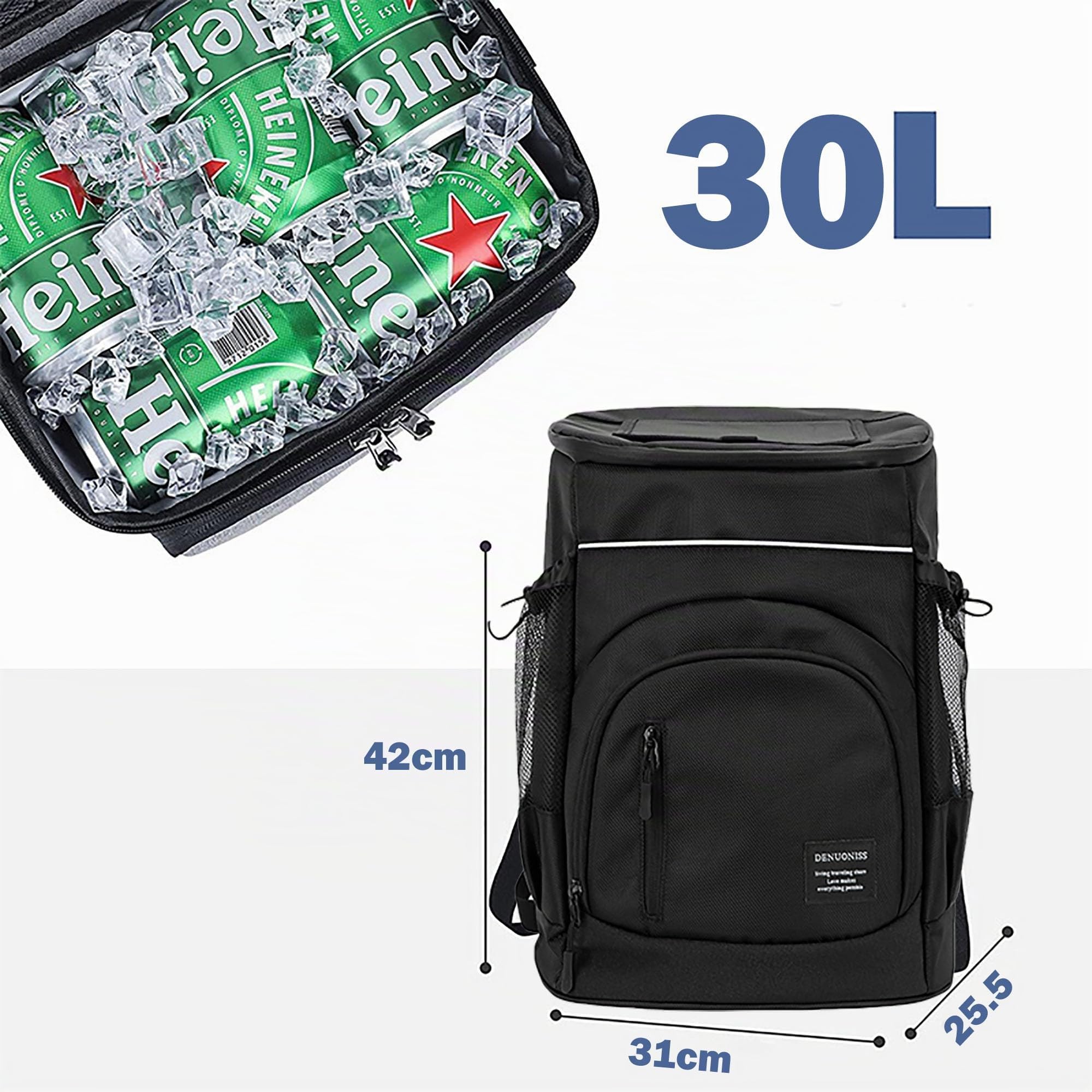 Zaino Pic Nic Termico Borsa Frigo 30L Borsa Termica da Viaggio Portatile per Picnic, Campeggio e Spiaggia (Nero)
