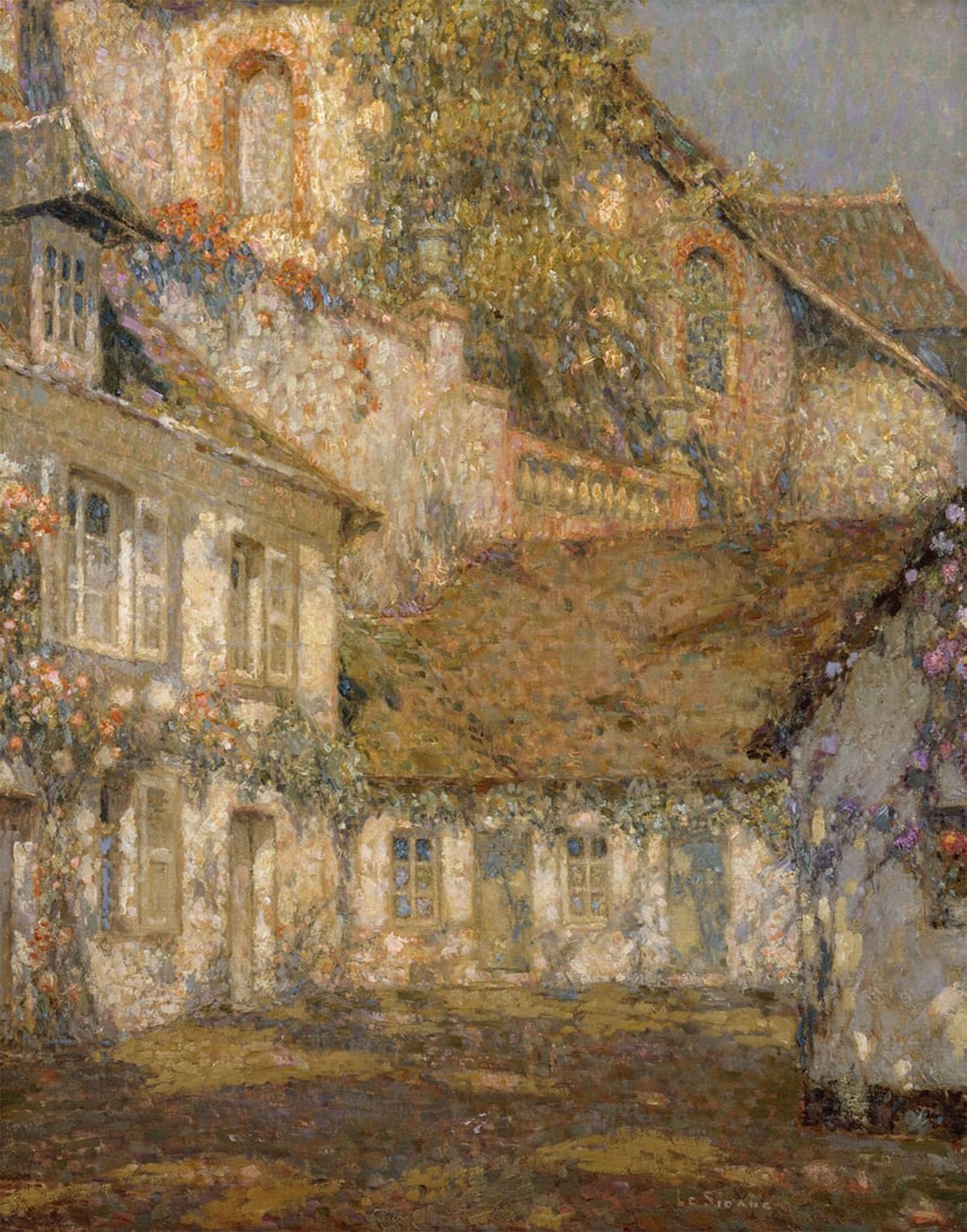 SERENDIPITP Vintage Picture Print on Canvas Wall Art Poster the House Below the Church by Henri Eugene Augustin Le Sidaner Artwork Print Poster for Wall Decor 60x90cm