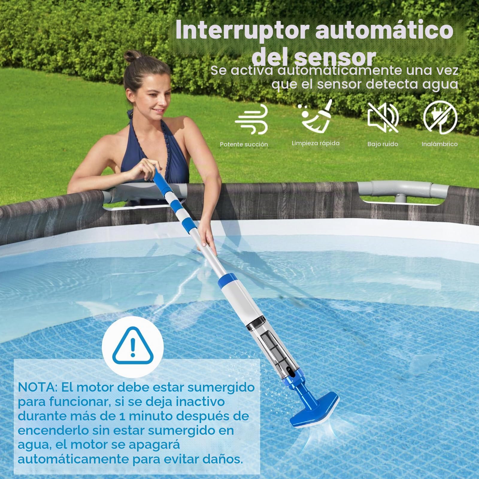 Bostar Aspirador Piscina 3 en 1 con Mango Telescópico 20L/min Caudal de Succión, Limpiafondos de Piscina a Bateria Inalámbrica para Pequeñas SPA Piscina
