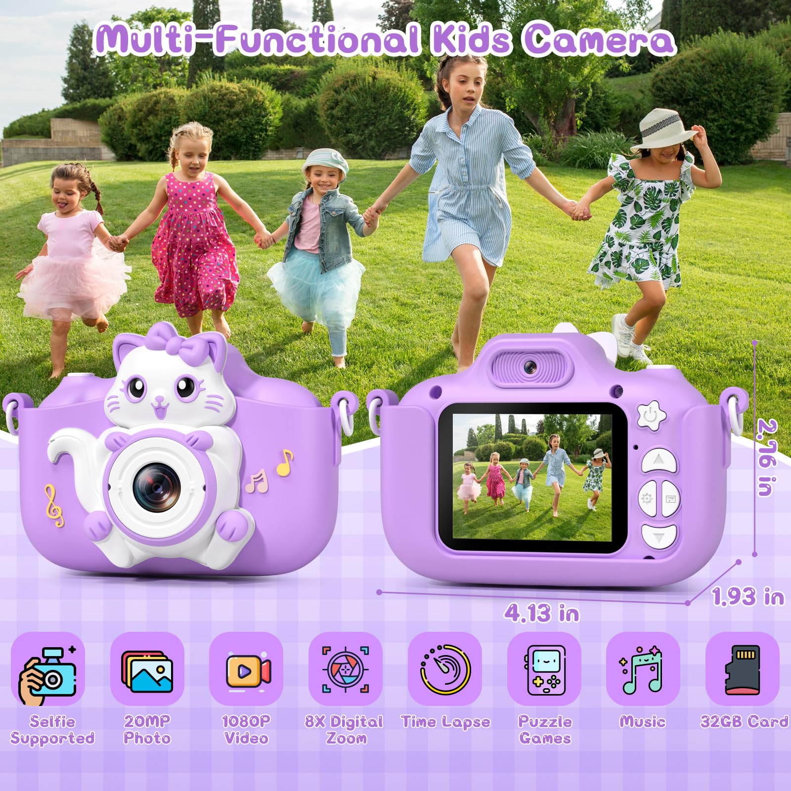 Gofunly Macchina Fotografica Bambini, 2.0 Pollici Mini Ricaricabile Fotocamera Digitale Bambini HD 1080P Selfie Videocamera con Scheda 32GB, Regalo Natale & Compleanno per Ragazze Ragazzi 3 a 12 Anni