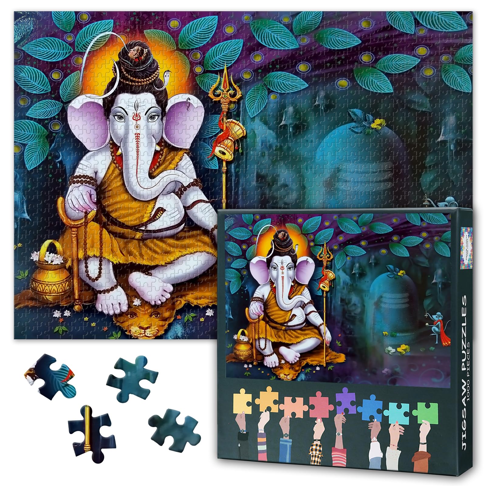 1000 Pieces Puzzles for Adults Indian God Laxmi Maa Paintings, Hard Difficult Challenging Lord Ganesha Religion Jigsaw Puzzles Games for Adults 50x70 cm