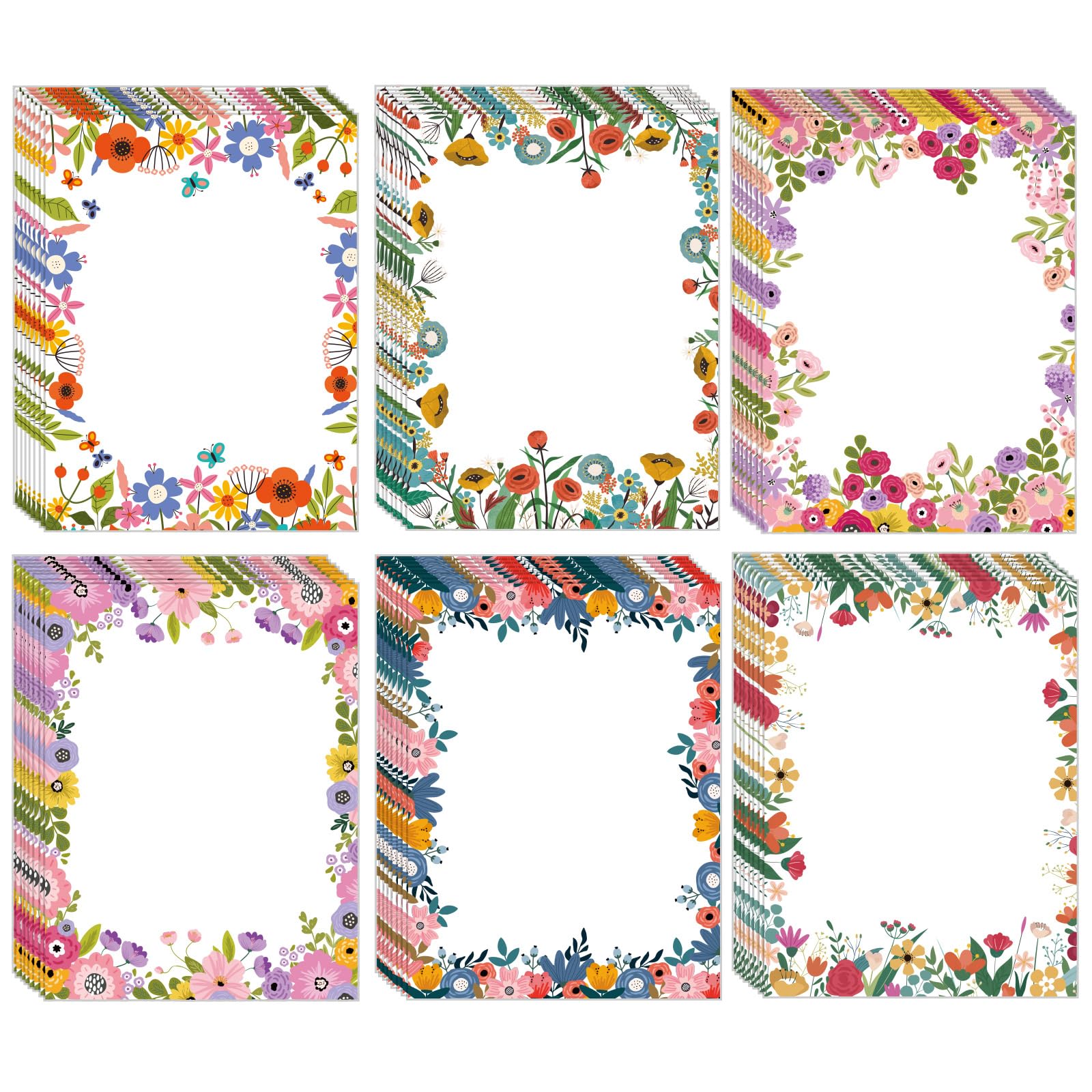 Crtiin 120 Sheets Stationery Paper Decorative Printer 8.5 x 11 Inch Border Design Letterhead Printing Scrapbook Letter Writing Paper for Invitation, Resume, Art, Craft(Flowers)