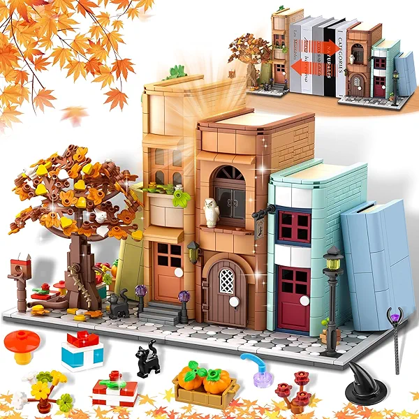 Zylvoxia Bookend Magic House Building kit, Home Decorative for Building Block Toy, Bookcase Miniature House Model Building, Cool Bookshelf Organizer and Home Decor 1488pcs