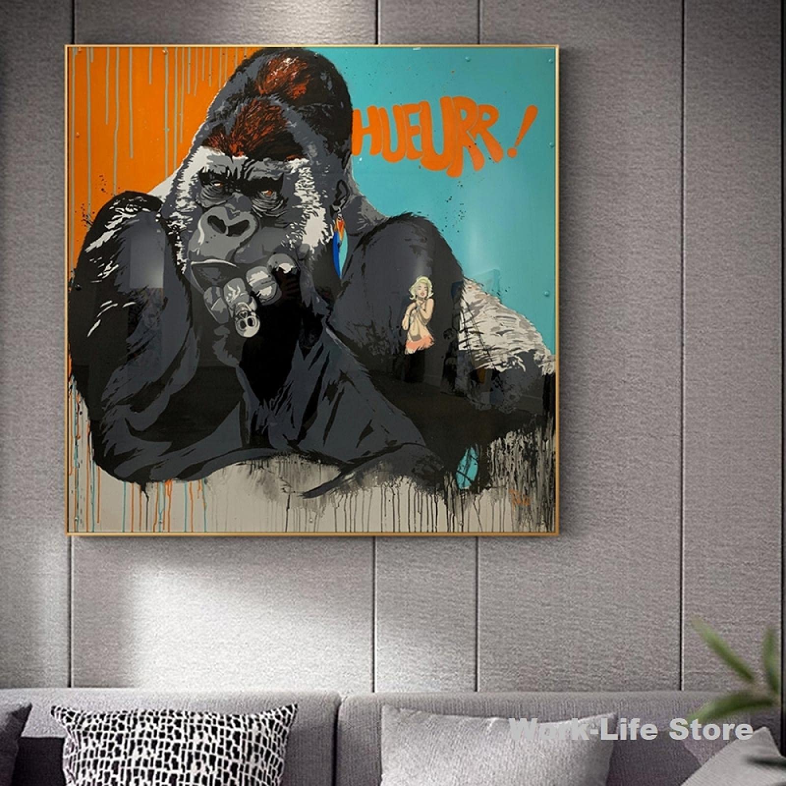 Peinture sur toile Gorilla Kong art de rue de haute précision pour salon contemporain 40x40