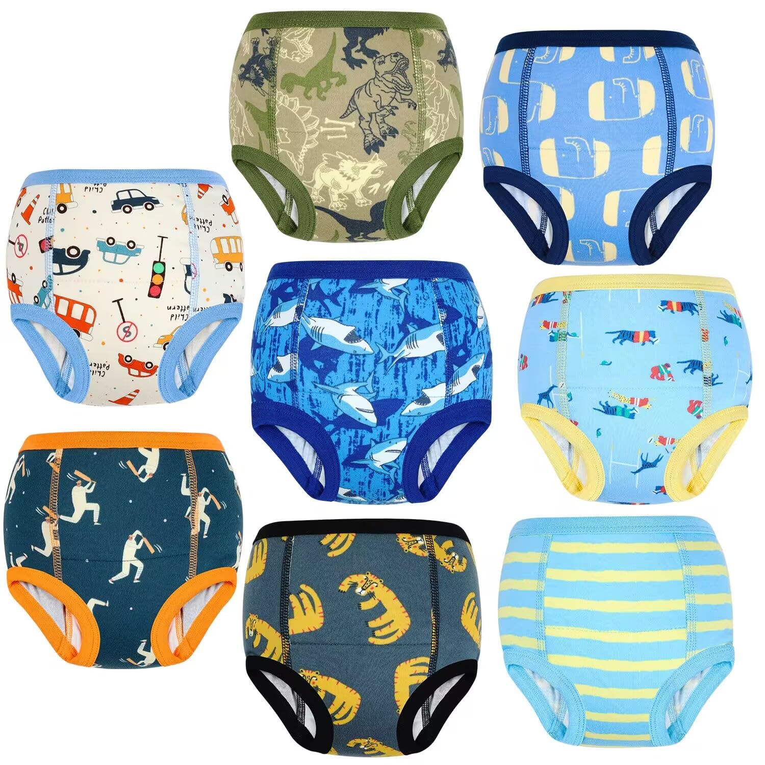 FLYISH DIRECT Potty Training Pants for Boys, Reusable Training Pants for Toddlers, 8 Packs of Absorbent Potty Underwear for Daytime Toilet Training, Green Dinosaur, 4 Years — view 16