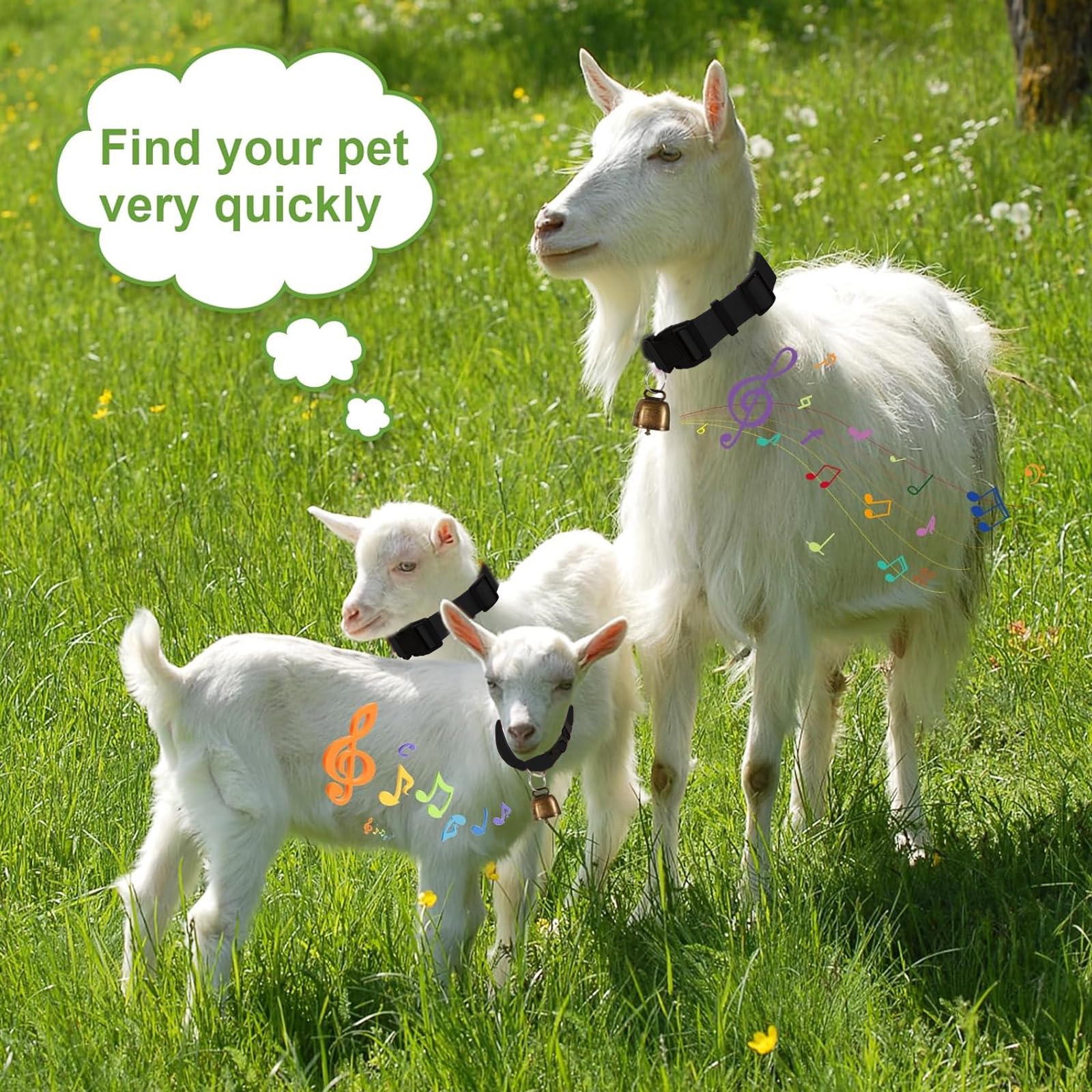 Lumeclat Set of 2 Goat Collars with Bells, Adjustable Nylon Sheep Collars - Image 4