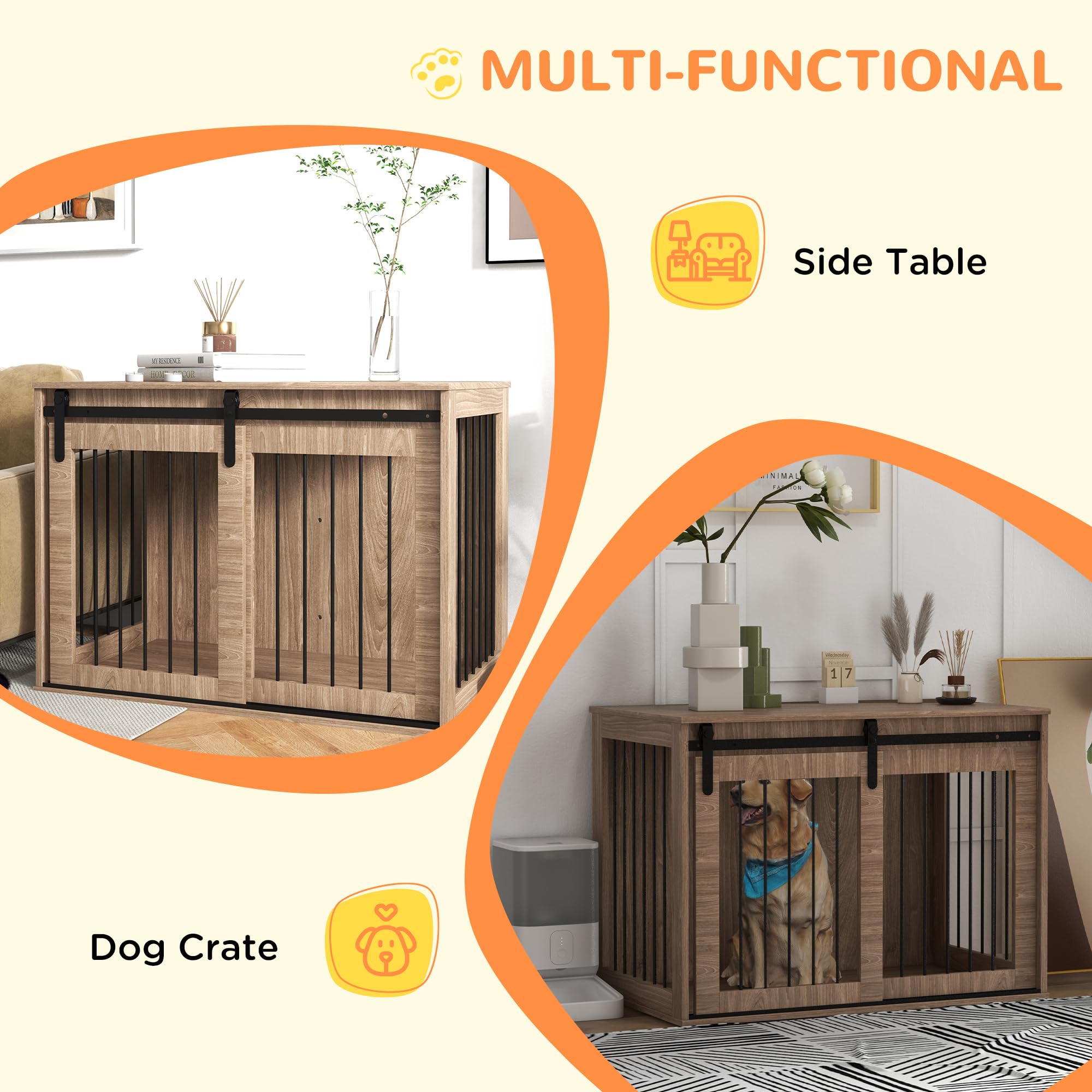 PawHut Abri pour grands chiens en bois pour intérieur, Kennel Niche Cabane pour chiens multi-usages avec porte coulissante, 98 x 58 x 61 cm, marron