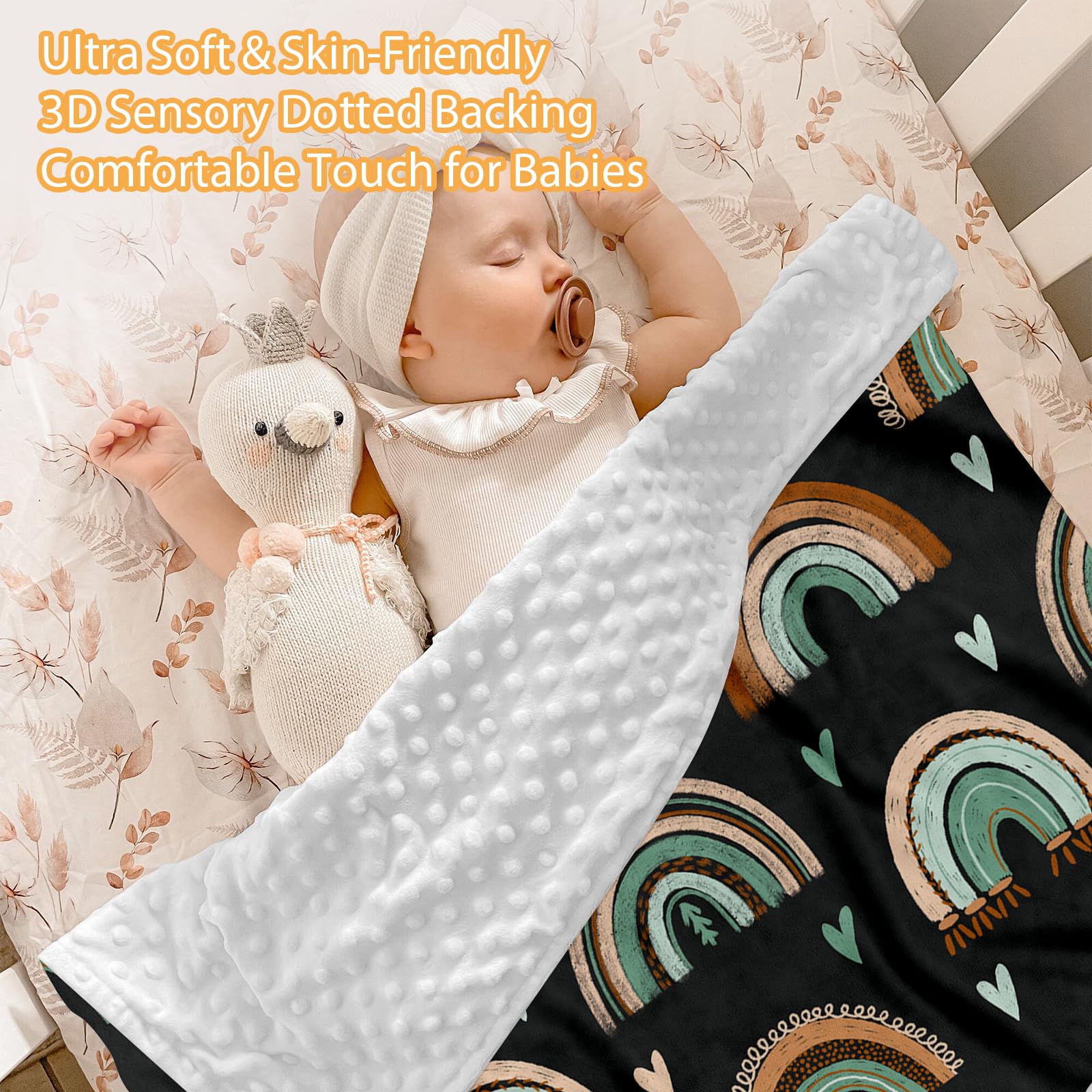 Individuelles Babybett-Bettwäsche-Set, 5-teilig, Regenbogen-Designs, personalisierte Namensdecke mit gepunkteter Rückseite, Kinderbettlaken, Wickelunterlage, Kissenbezug, Teppich für Neugeborene,