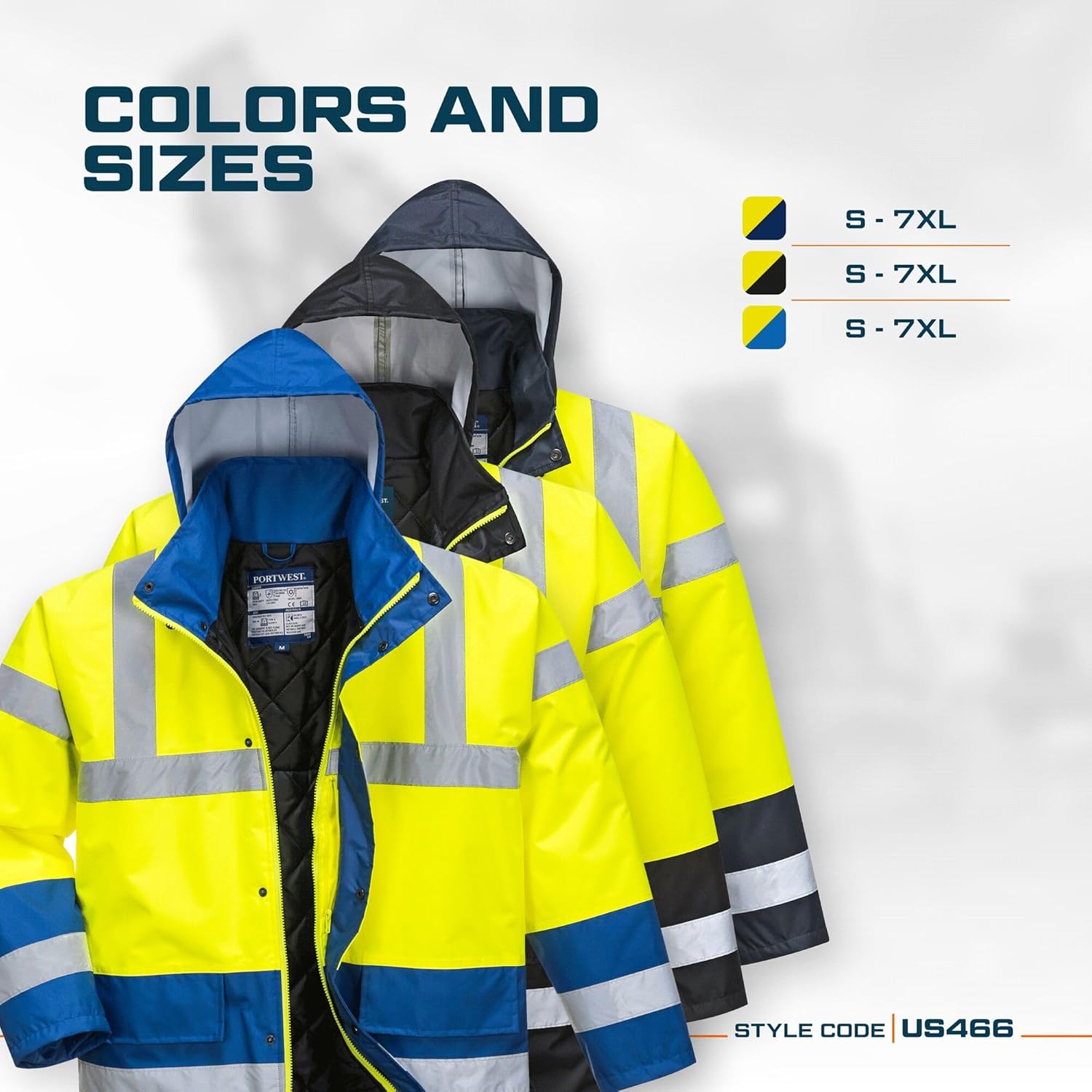 Portwest Hi-Vis Contrast Traffic Jacket Viz Insulated Safety Visability Work Wear Rain ANSI 3, YellowBlack, X Large