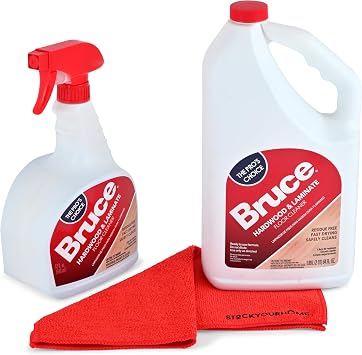 Bruce Hardwood and Laminate Floor Cleaner 2 Pack Residue Free Floor Cleaner for Mopping, 1 32 oz Spray Bottle and 1 64 oz Refill Bottle, with Microfiber Cleaning Cloth
