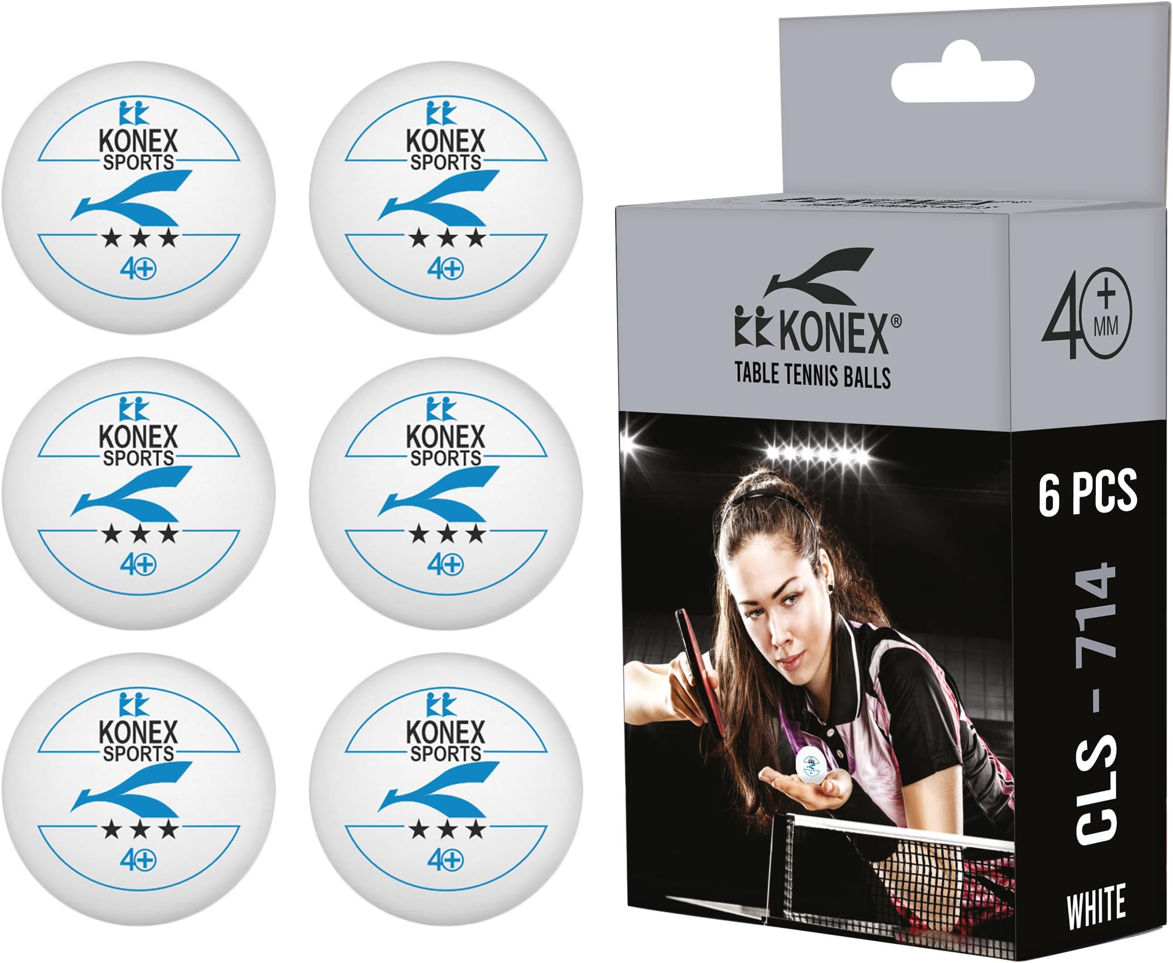 KONEX 40+ Plastic Table Tennis Balls | High Performance 3-Star ABS TT Balls for Professional Matches and Training | Ideal for Adults & Kids