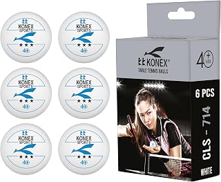 KONEX 40+ Plastic Table Tennis Balls Pack of 6 High Performance 3-Star ABS TT Balls for Professional Matches and Training Ideal for Adults & Kids (White)