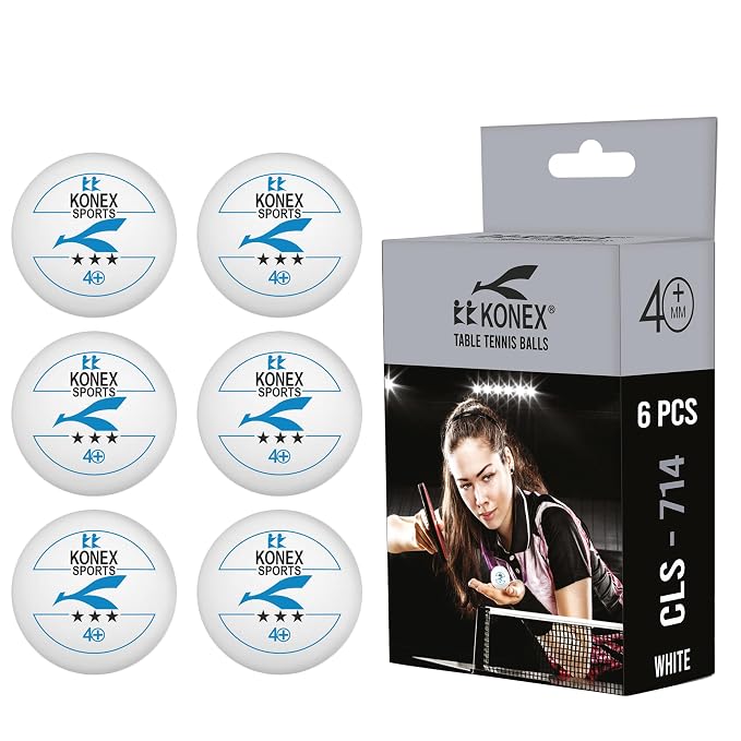 KONEX 40+ Plastic Table Tennis Balls Pack of 6 | High Performance 3-Star ABS TT Balls for Professional Matches and Training | Ideal for Adults & Kids (White)