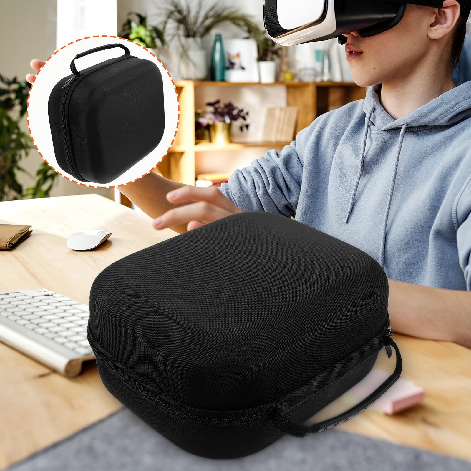 Bolsa de Almacenamiento Eva para Gafas VR Cremallera, Funda Portátil Negra para Viaje y Uso Diario, Estuche Rígido para Realidad Virtual