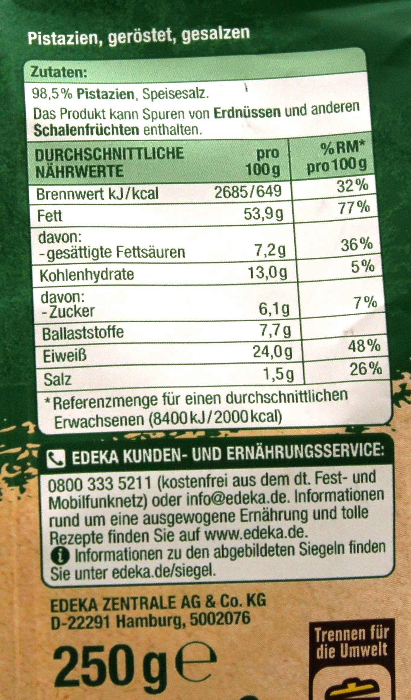 Gut & Günstig Pistazien gesalzen und ohne Öl geröstet, 27er Pack (27 x 250g)
