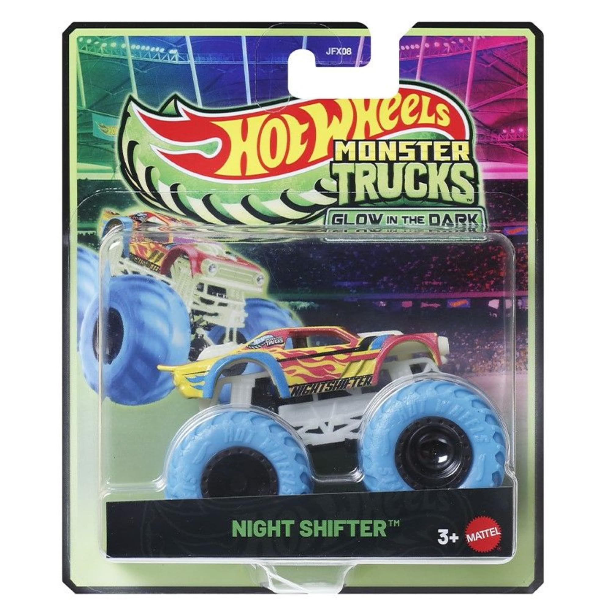 Hot Wheels Monster Trucks - (Glow In The Dark Night Shifter - JCG71), 2 cm (W) x 3 cm (L) x 1 cm (H)
