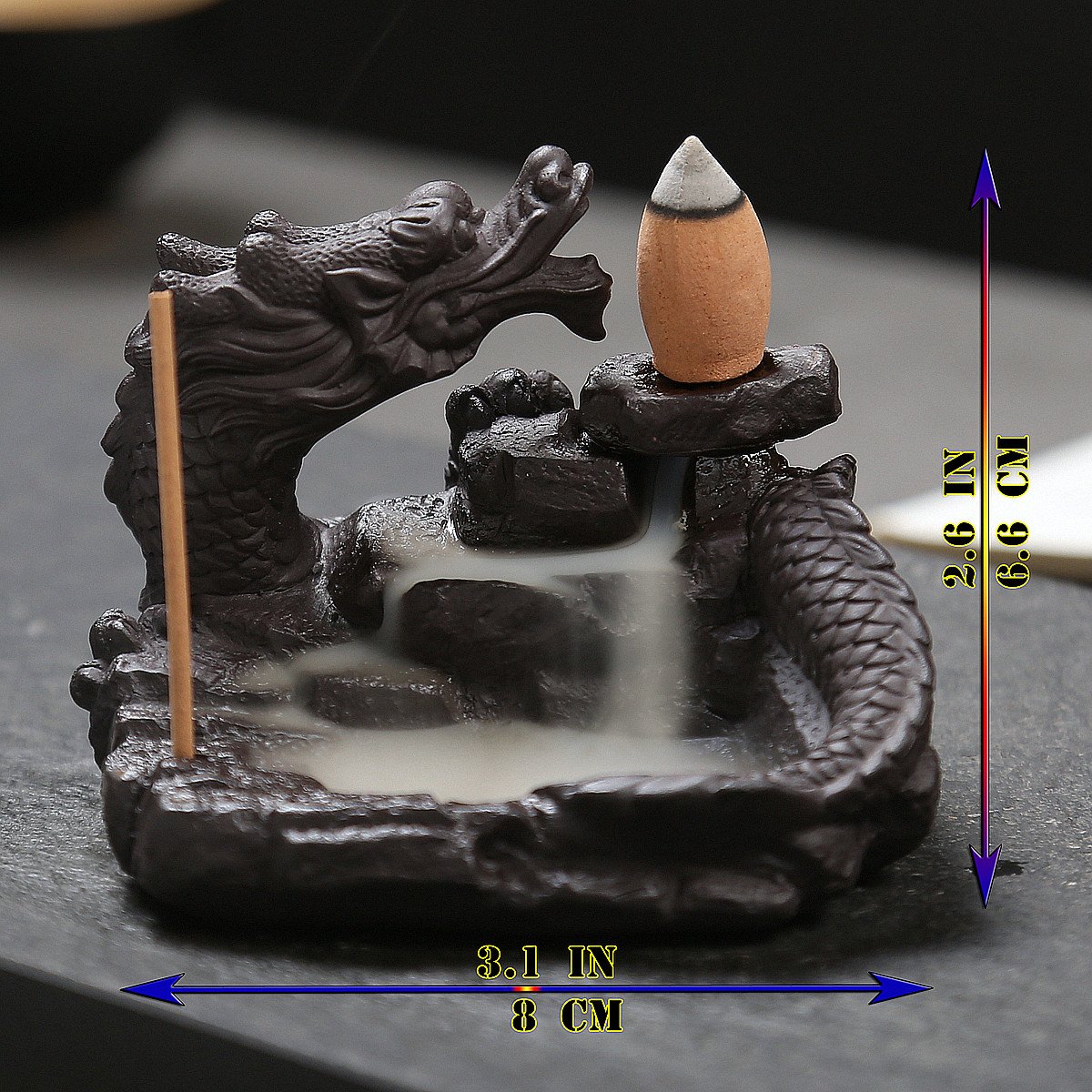 OTOFY Mythical Dragon Backflow Incense Holder Figurine Incense Burner Holder Gothic Home Decor (Chinese Dragon)