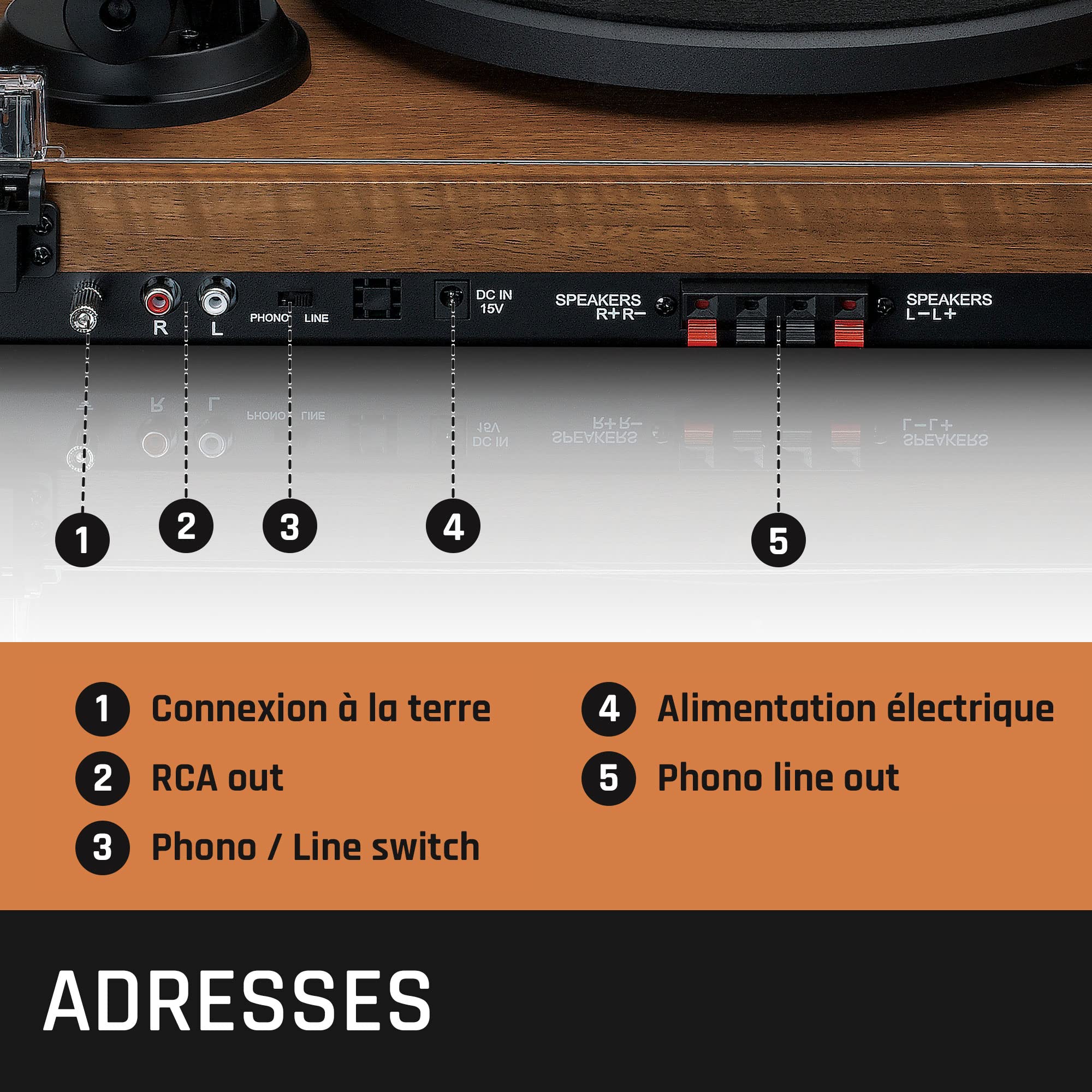 LENCO LS-480WD - Tourne-Disque avec amplificateur intégré et Bluetooth® Plus 2 Haut-parleurs externes, Bois