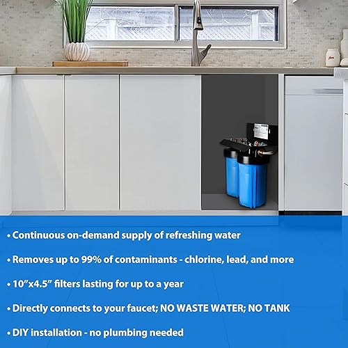 Miniatura 3 de iSpring Sistema de filtro de agua US21B para debajo del fregadero, flujo rápido de 15 GPM, mangueras de acero inoxidable y cartuchos de gran