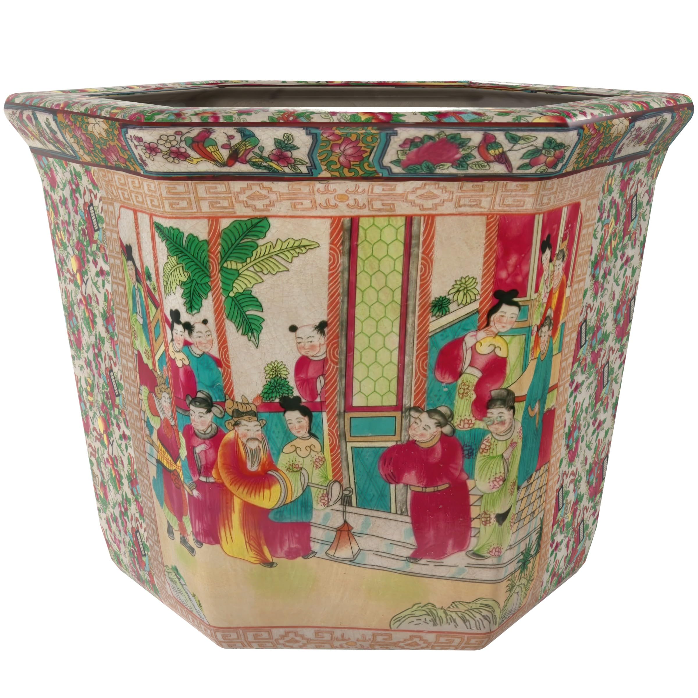 Red Lantern 10" Porcelain Flower Pot, Rose Medallion