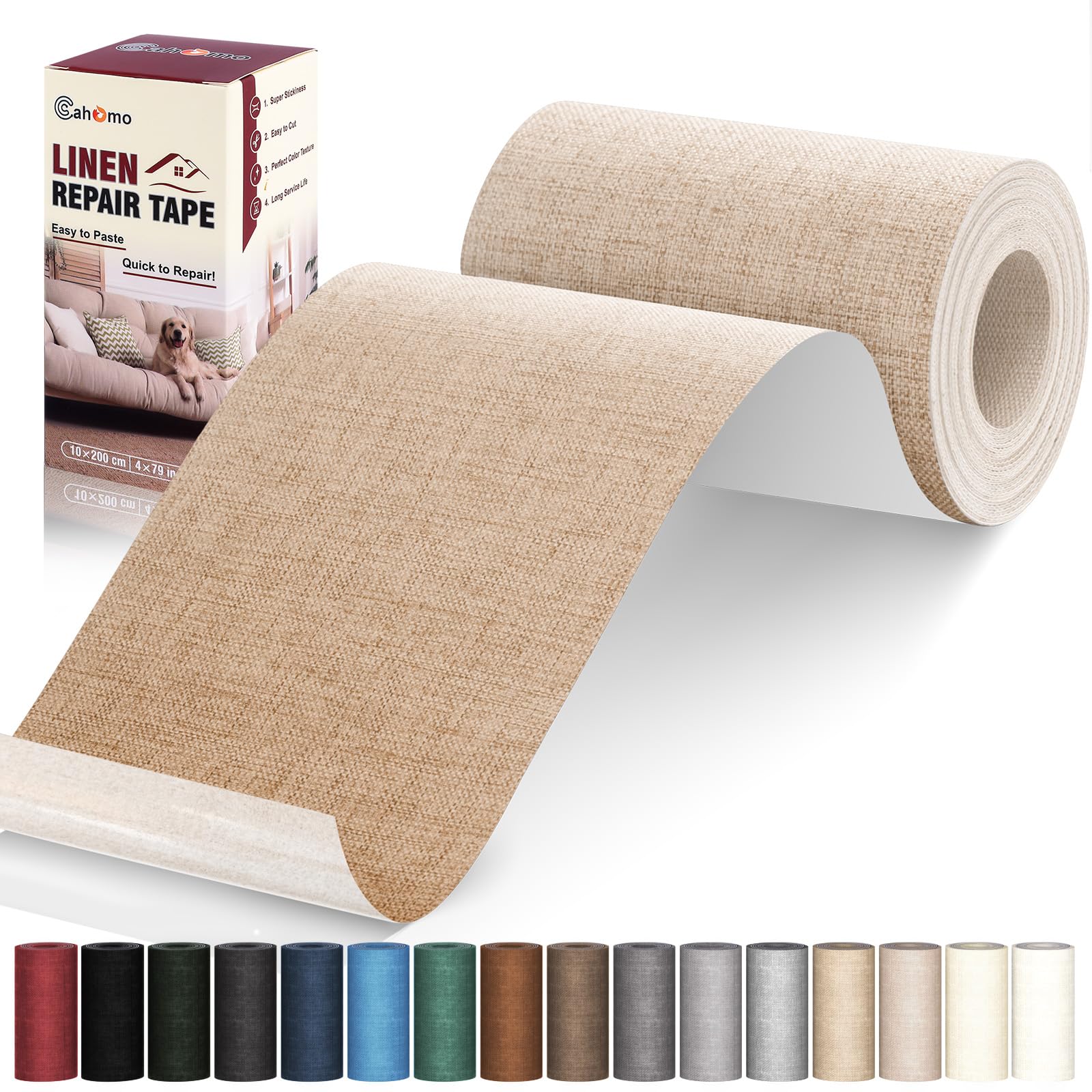 Flicken Selbstklebend Stoff, Cahomo Leinenstoff Patches Selbstklebend, 10x200 cm Leinen Reparatur Patches für Sofa, Autositze, Bootssitze, Bürostuhl, Vorhang - Dunkelbeige