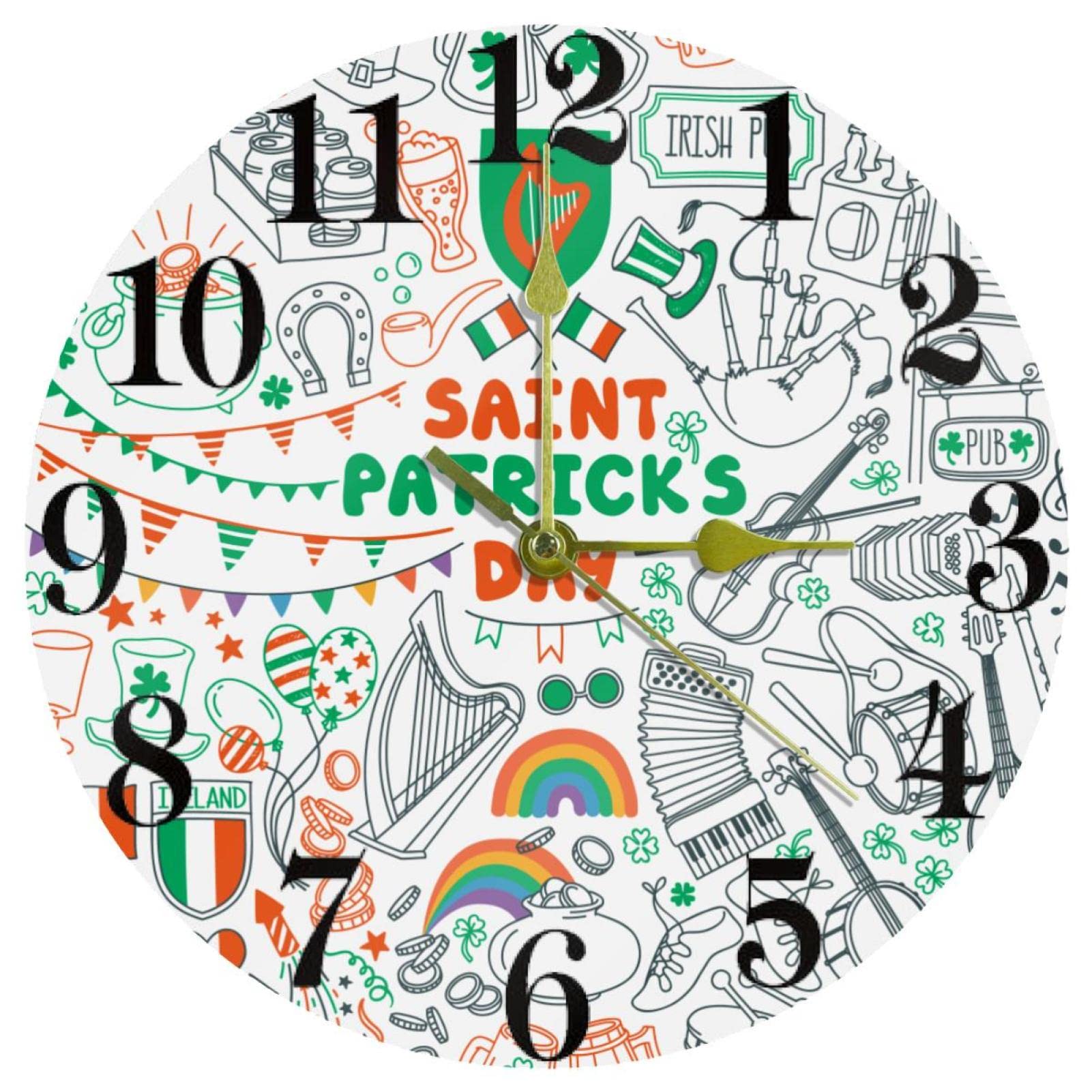 Horloge murale Saint-Patrick de 25,4 cm silencieuse à quartz