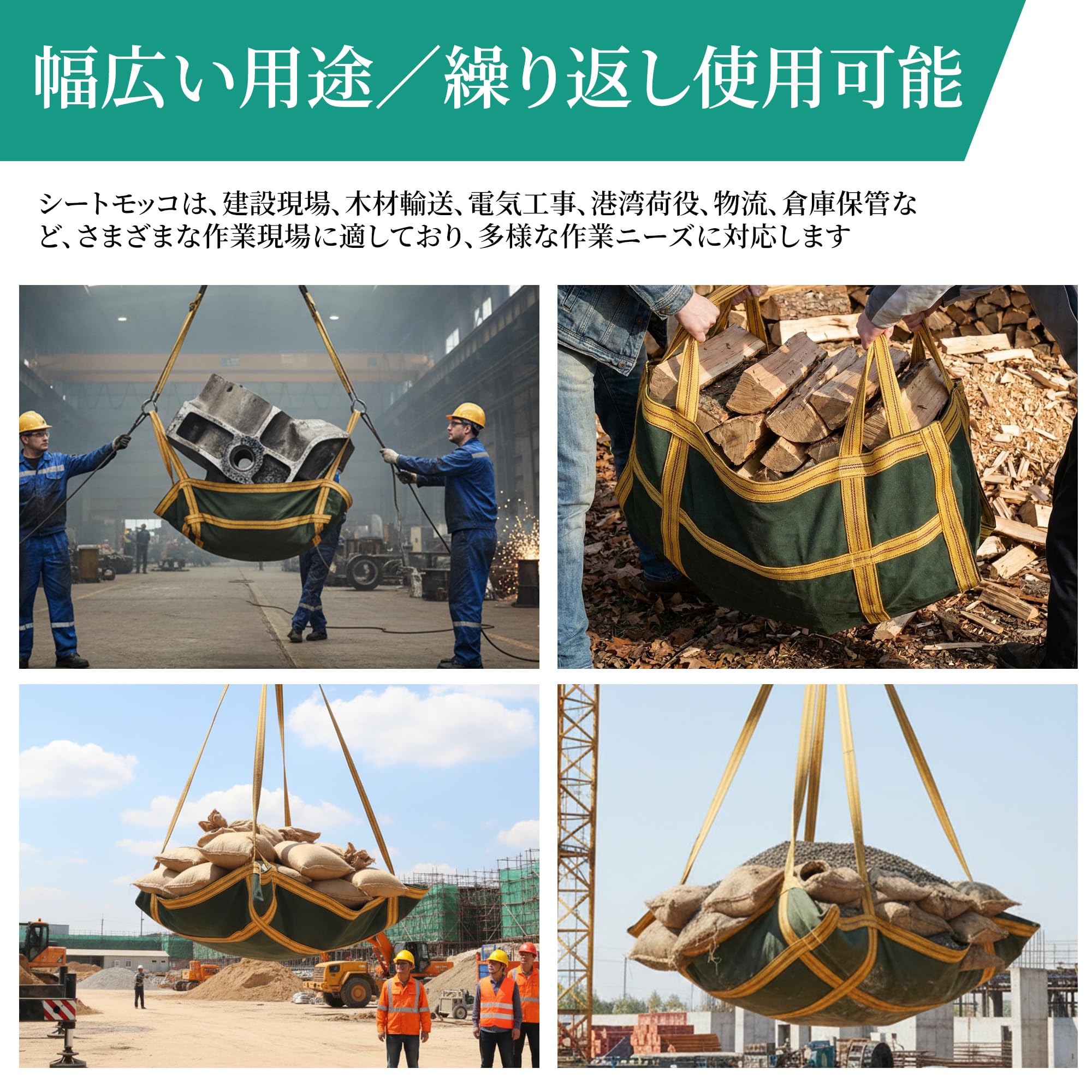 petour シートモッコ 布モッコ 吊り 250×250㎝ 耐荷重2.5t 八点吊りタイプ 強靭 頑丈 吊り荷揚げモッコ イージーモッコ 軽量強力シートモッコ モッコタスキ ロープ トラッシュシート布モッコ トラスコ 土木工事 港湾荷役など 造園 電気 工場用索具 重量物の積み下ろし