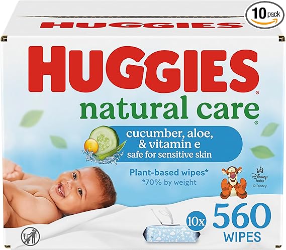 Huggies Natural Care Cucumber, Aloe and Vitamin E Baby Wipes, Hypoallergenic, Scented, 10 Flip-Top Packs (560 Wipes Total), Packaging May Vary