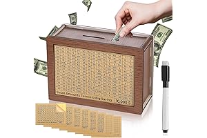 Cash Vault Wooden Money Savings Bank Box for Adults - Money Box...