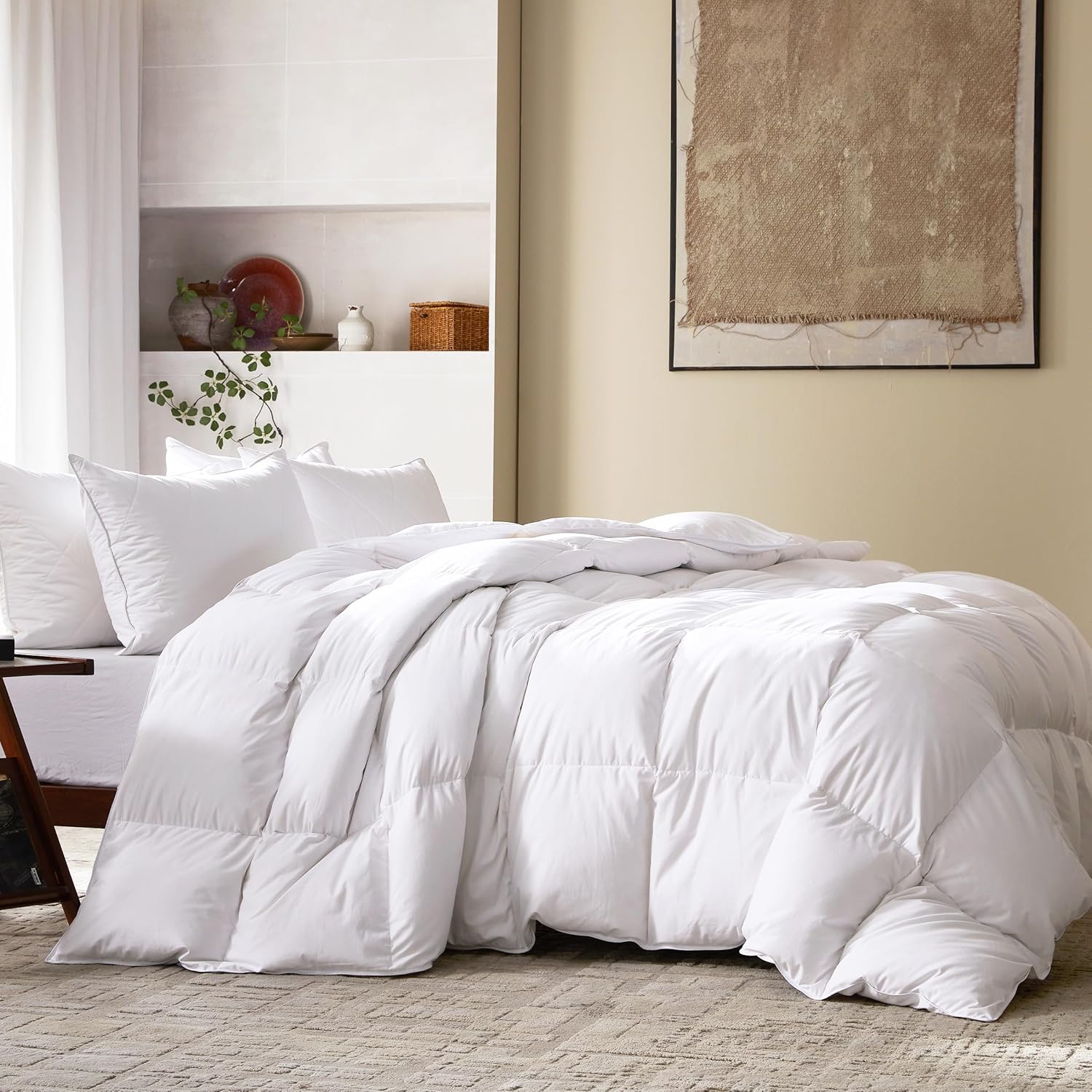 Three Geese Luxury Down Comforter Palatial King Size, All-Season Duvet Insert 120x98 Inch with 100% Cotton Cover, Medium Warmth & High Fill Power, 88 Oz White Hotel Collection Comforter