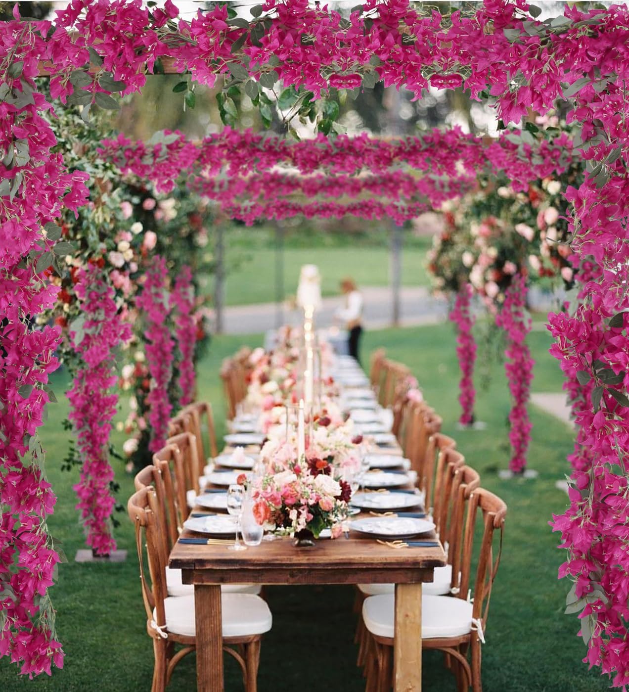 IPOPU 5.9 Ft Artificial Bougainvillea Flowers Garland 2PCS Fake Silk Bougainvillea Vines Long Plant Faux Bougainvillea Wreaths for Centerpieces Table Runner Wedding Arch Wall Decorations (Deep Pink)