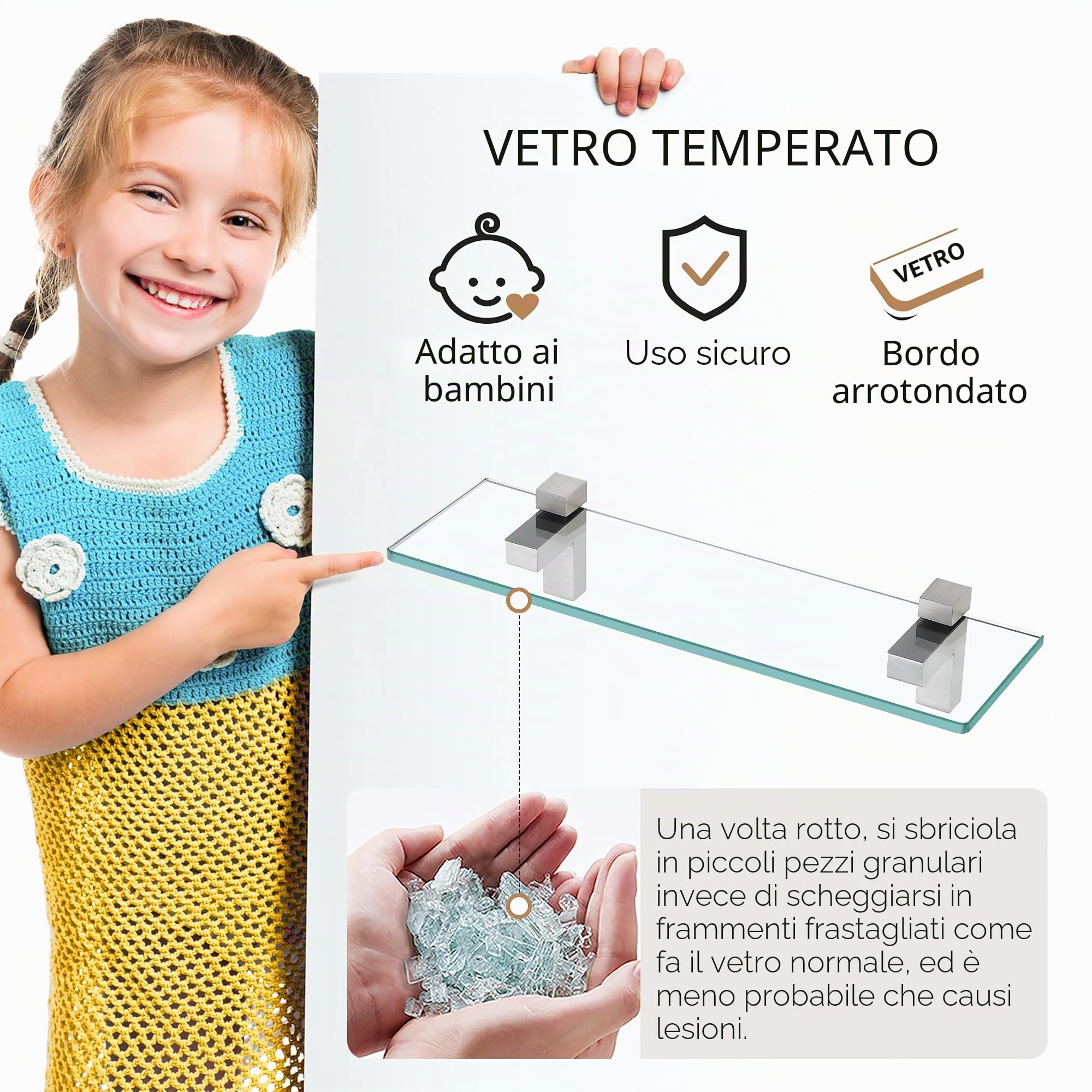 KES Mensole Bagno, Vetro Temperato Spesso 8 MM con Supporto Cromato Lucido 60 cm, 2 Confezioni, BGS3201S60-P2-KES