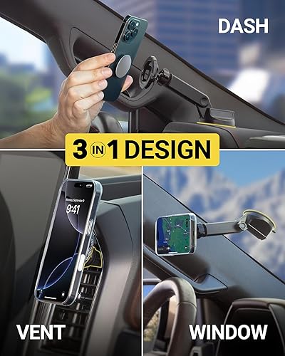 Miniatura 3 de Scosche MagSafe - Soporte magnético para automóvil, ventosa para parabrisas  tablero de instrumentos con clip de ventilación y brazo abatible