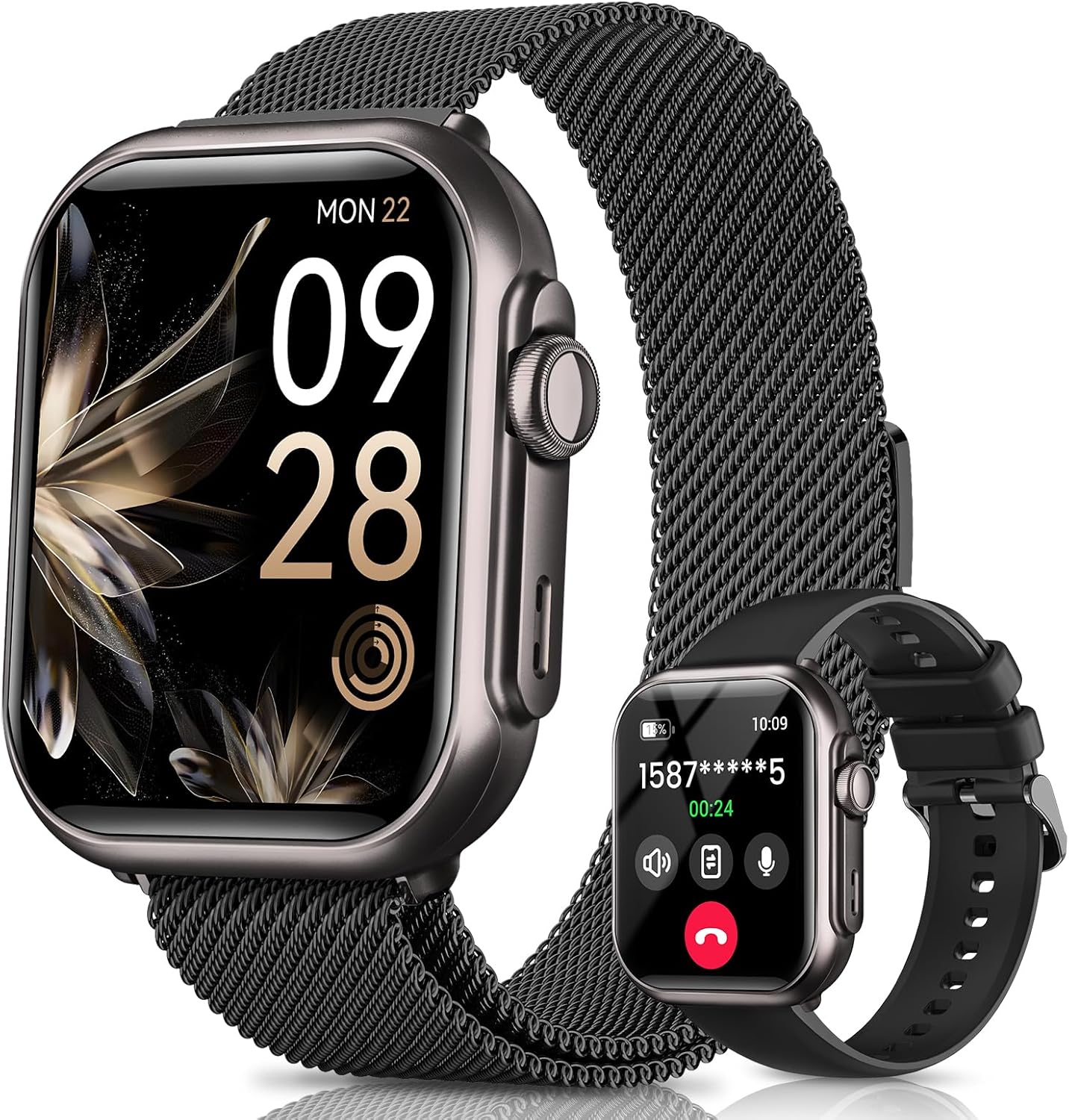 Smart Watches for Women Reloj Mujer: Smartwatch with 30Day Battery Life SpO2 Sleep Heart Rate Monitor, Bluetooth Calls, 120 Sport Modes IP68 Waterproof Fitness Tracker watch for Android iPhone 2Bands 1.85 Black